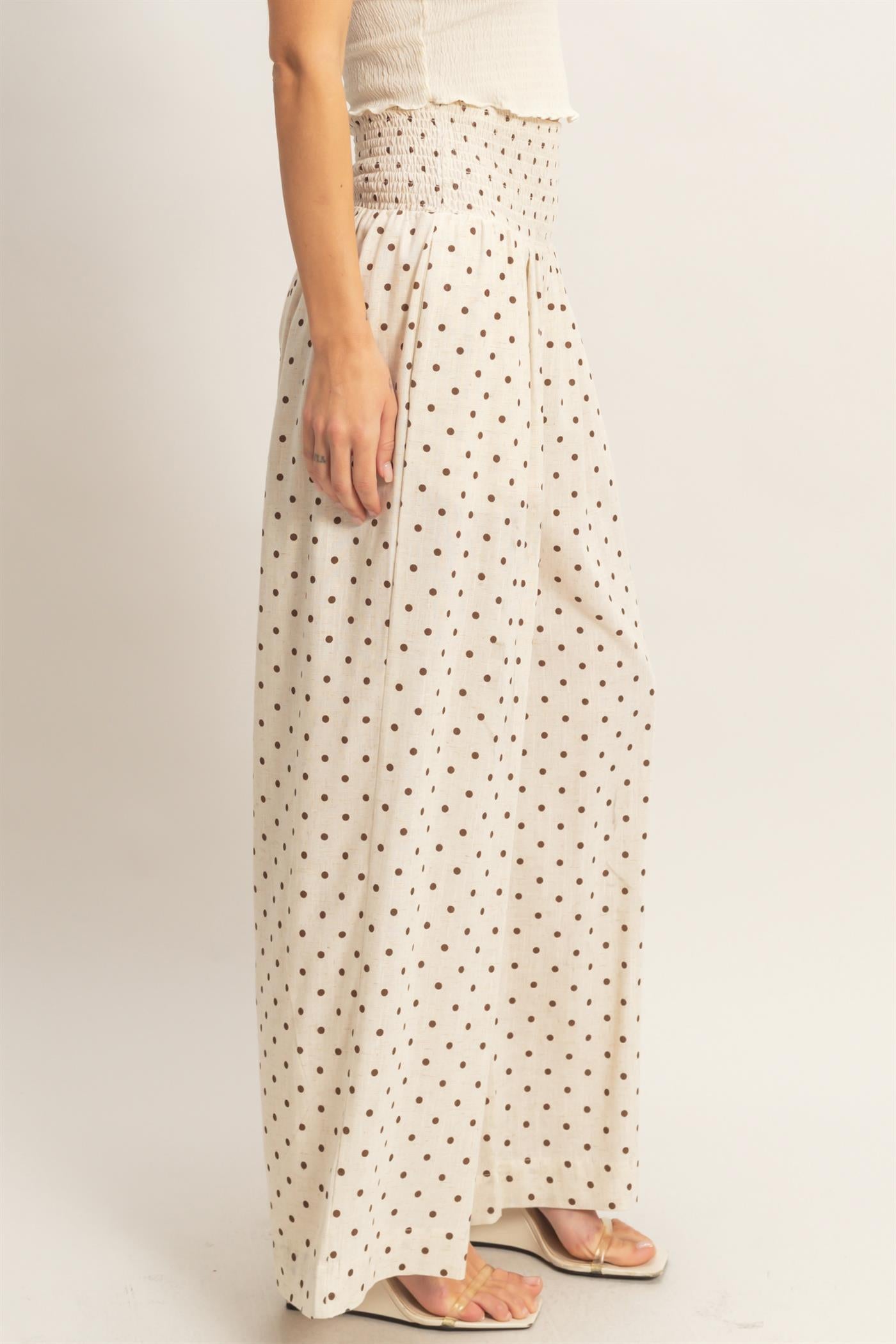Wholesale Polka Dot Elastic Wide-Leg Pants Pants HF26C280 OATMEAL HYFVE