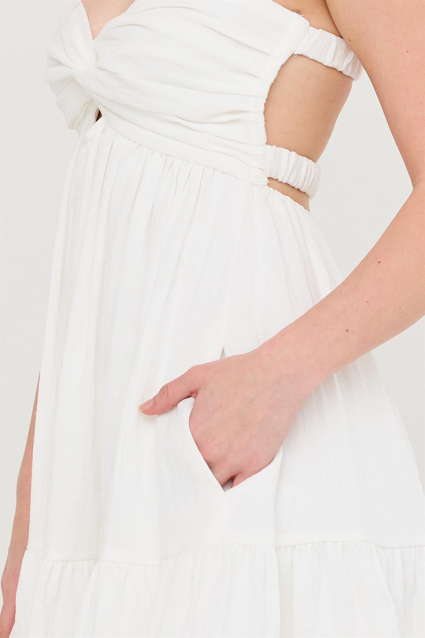 Wholesale Twist Front Mini Dress Dresses HF26C118-D WHITE HYFVE