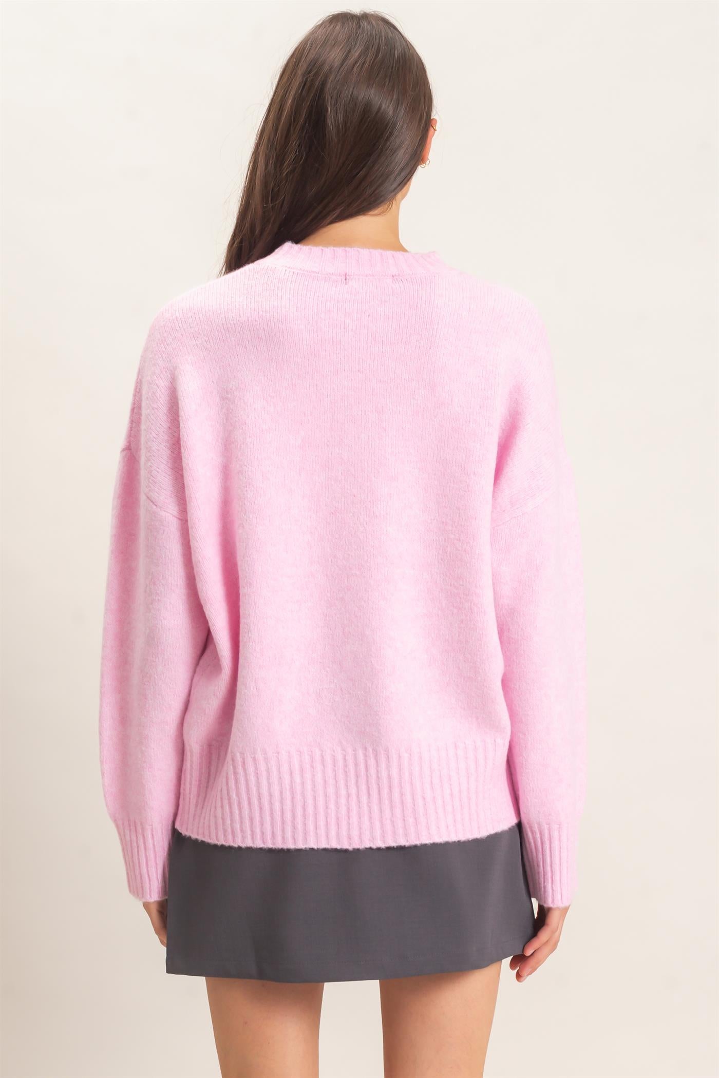 Wholesale Ribbed Crew Neck Sweater Sweaters HF26F179-D PINK HYFVE