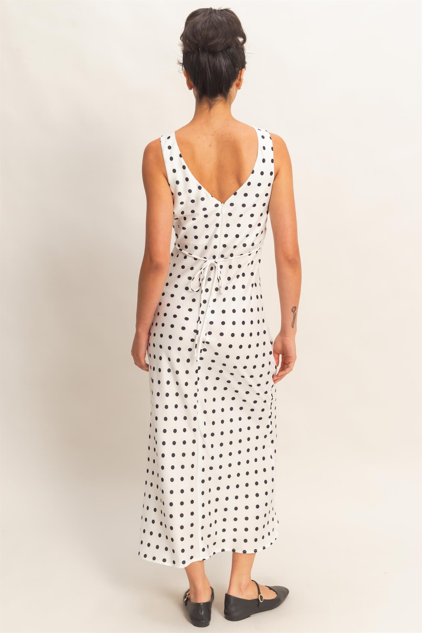 Wholesale Polka Dot Sleeveless Maxi Dress Dresses DZ25E063 WHITE DOUBLE ZERO