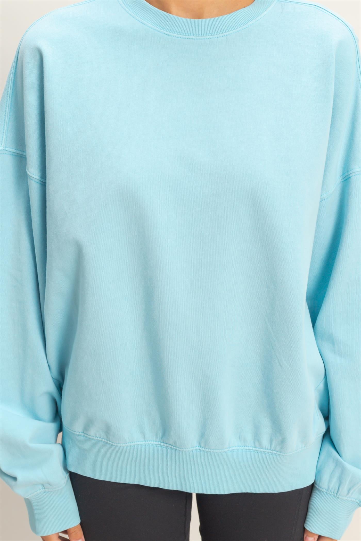 Wholesale Ribbed Crew Neck Sweatshirt Sweatshirts DZ26A265 BLUE DOUBLE ZERO