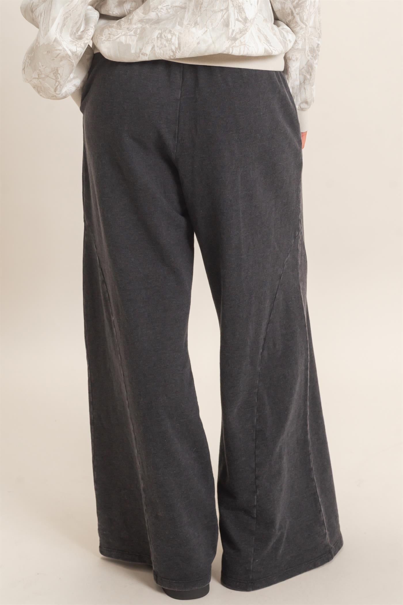 Wholesale Mineral Washed Wide Leg Pants Pants DZ26F082 BLACK DOUBLE ZERO