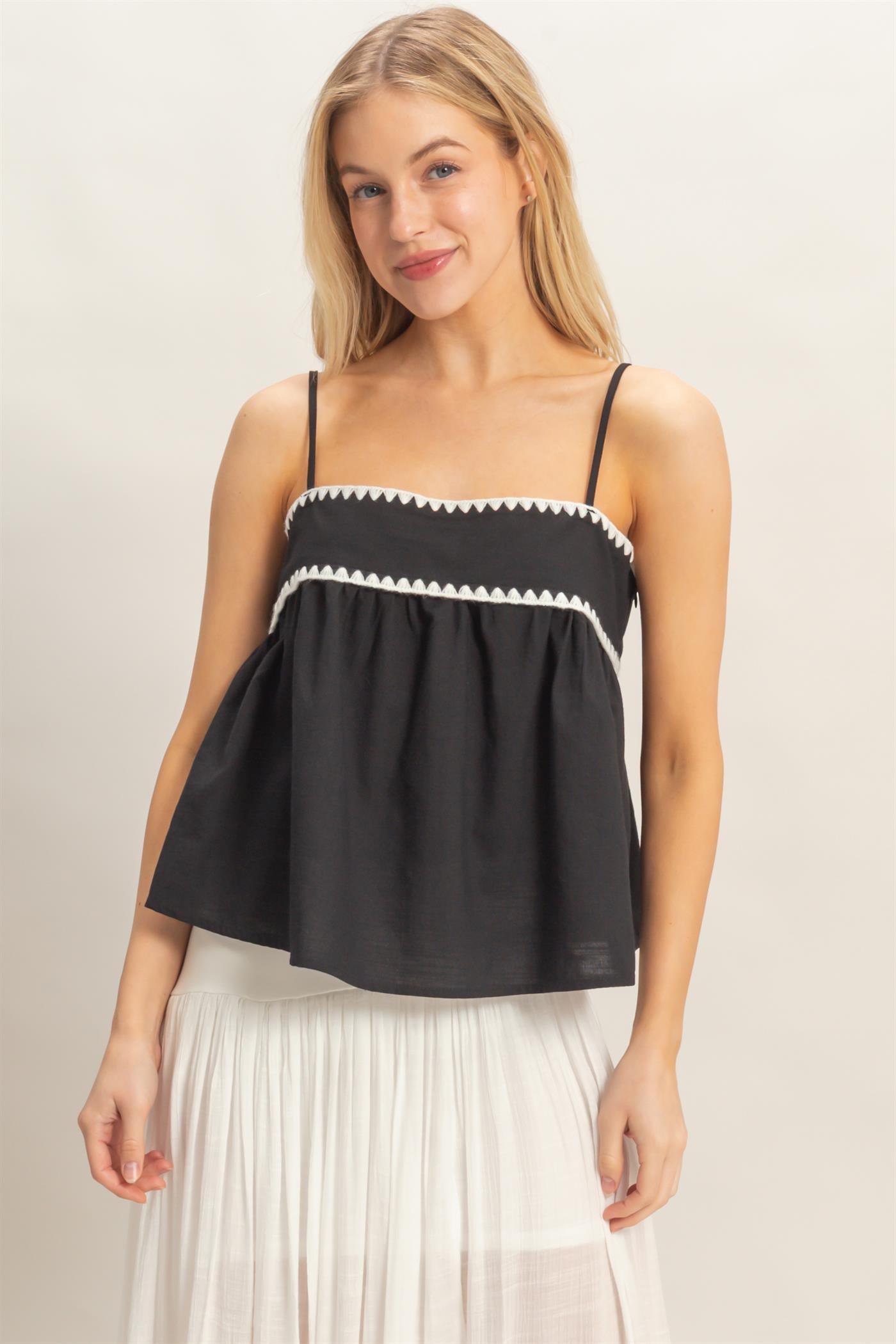 Wholesale Sleeveless Babydoll Top Blouses HF26A485 BLACK HYFVE