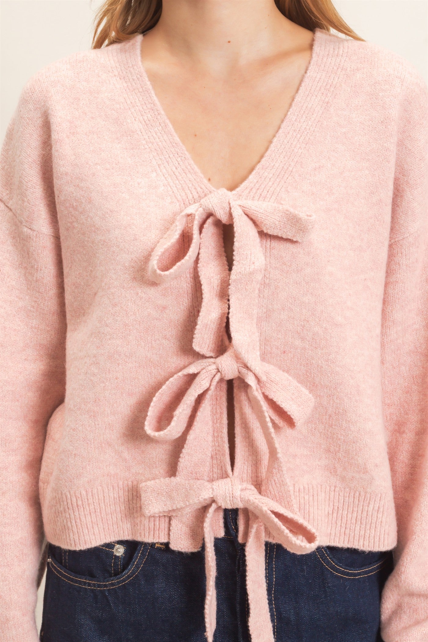 Wholesale Two-Way Bow Tie Sweater Sweaters HF26E167 DUSTY PINK HYFVE