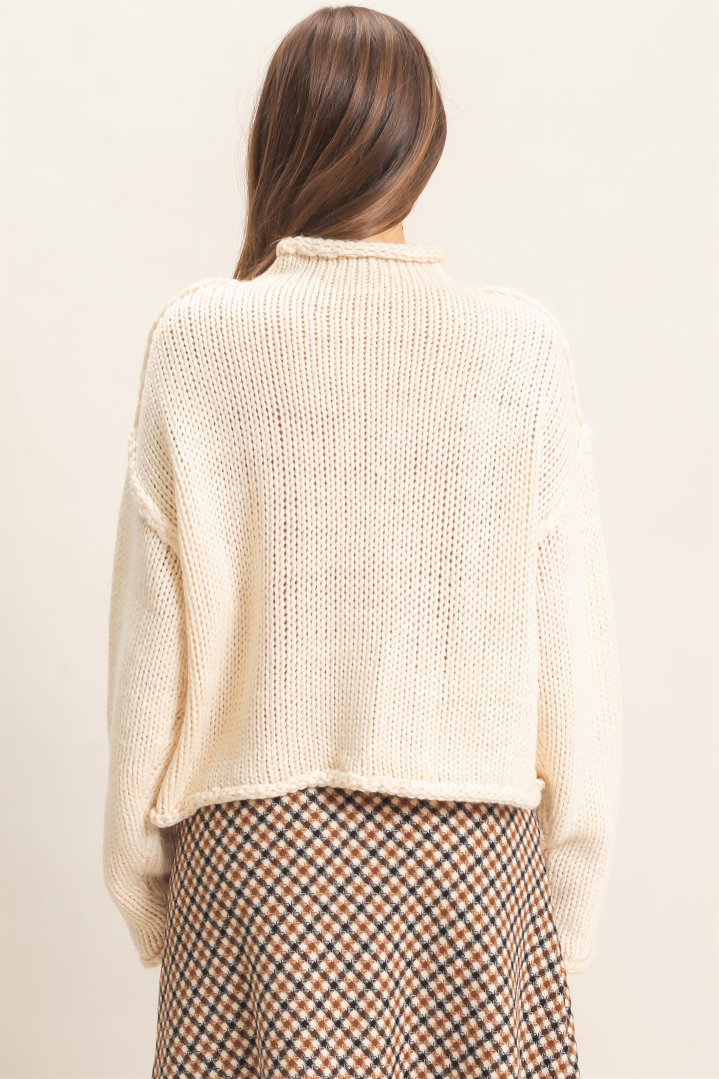 Wholesale Rolled Collar Loose Knit Sweater Sweaters HF26C859 OATMEAL HYFVE