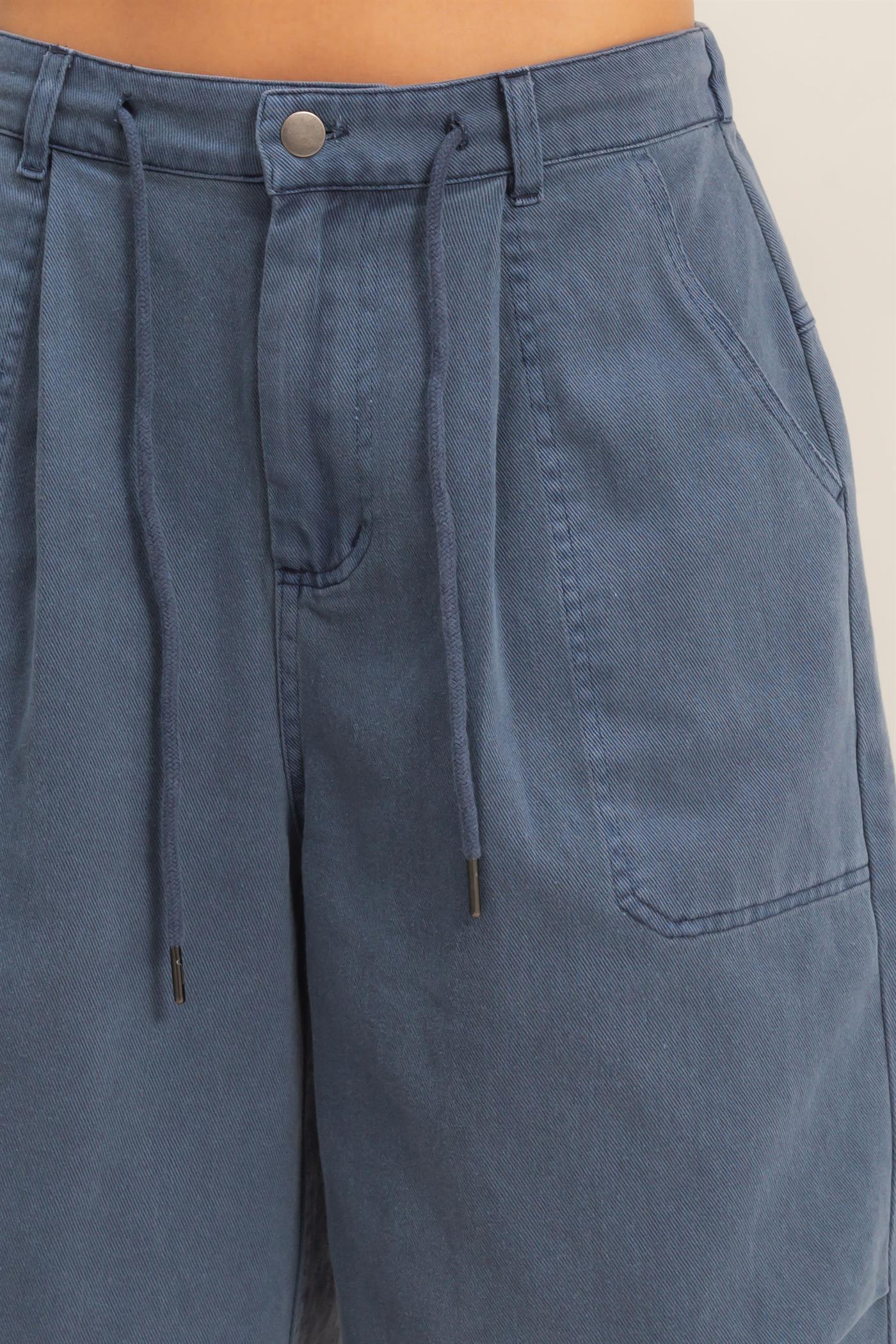 Wholesale Drawstring Waist Wide Leg Jorts Shorts DZ26F283 NAVY DOUBLE ZERO