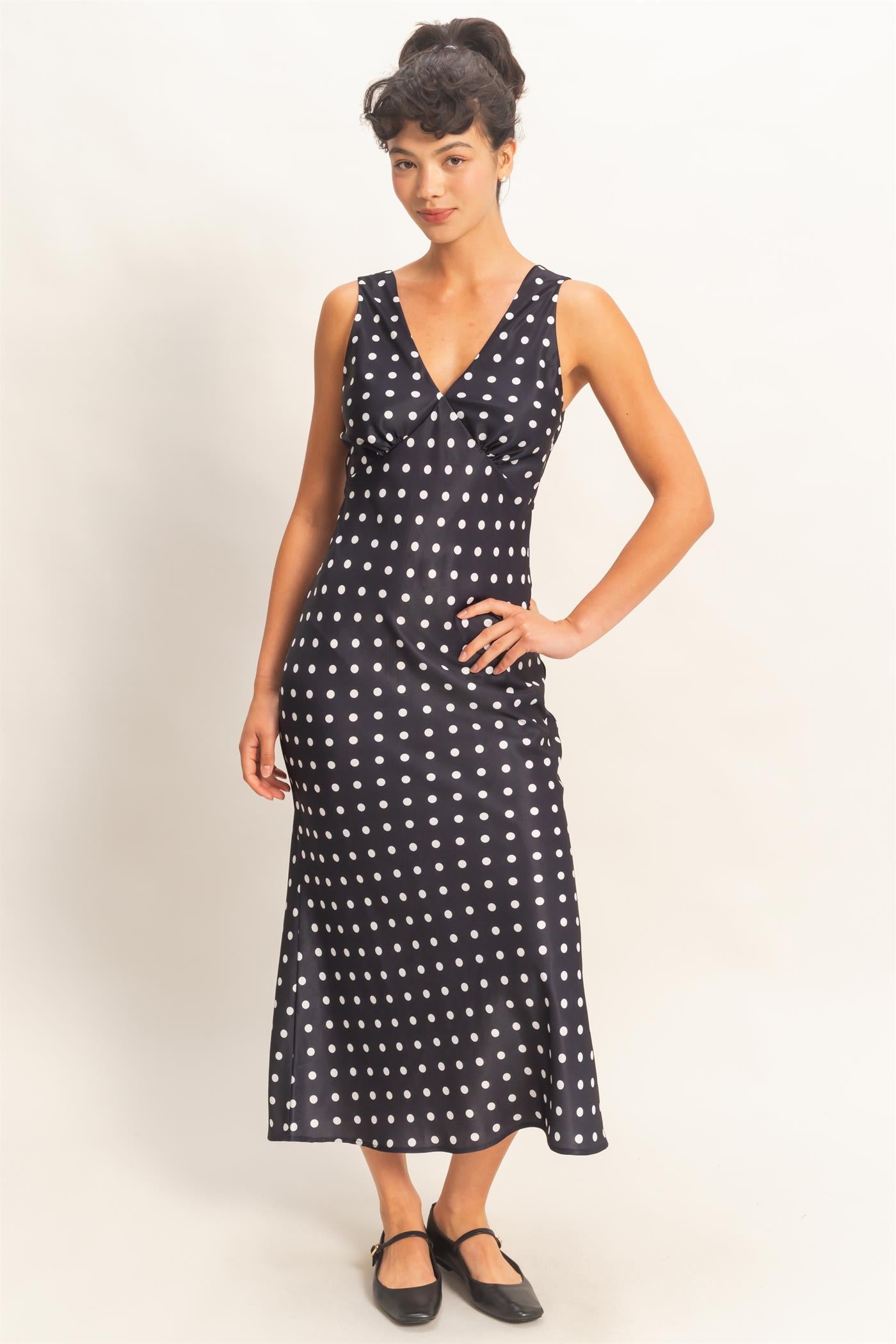 Wholesale Polka Dot Sleeveless Maxi Dress Dresses DZ25E063 BLACK DOUBLE ZERO
