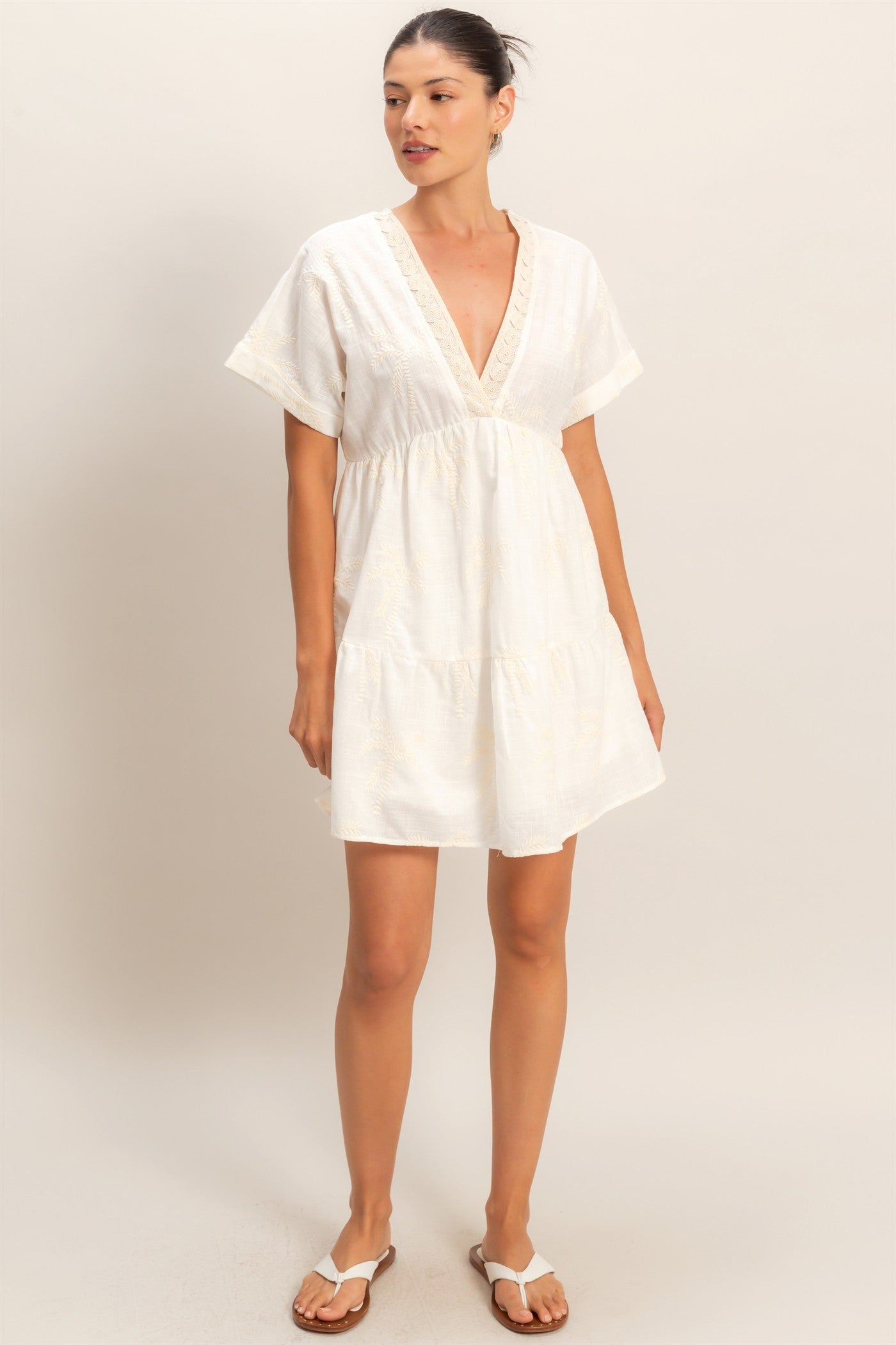 Wholesale Tiered V-Neck Dress Dresses HF26C231 OFF WHITE HYFVE