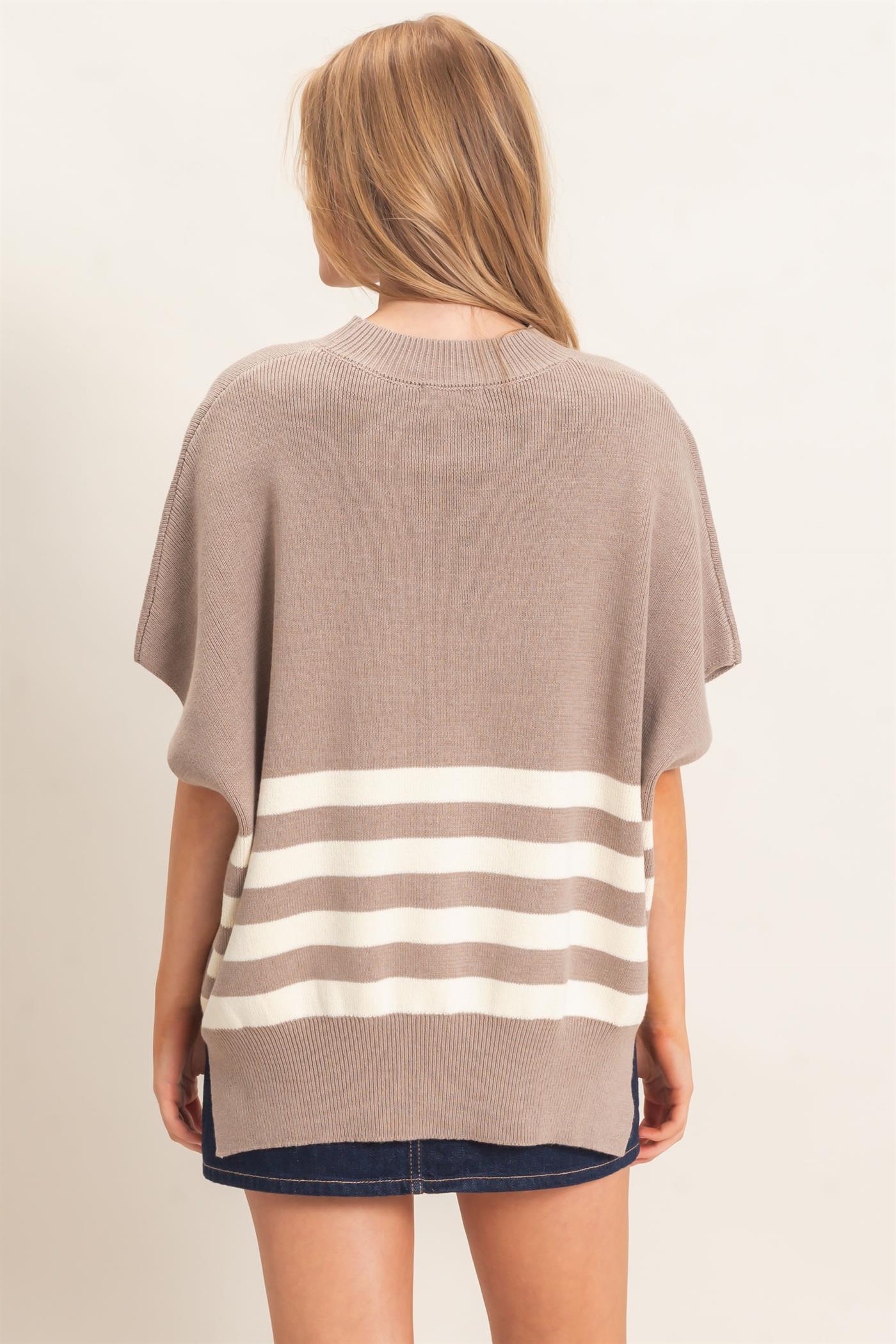 Wholesale Striped Ribbed Crew Neck Sweater Sweaters HF26E350-D LIGHT MOCHA HYFVE