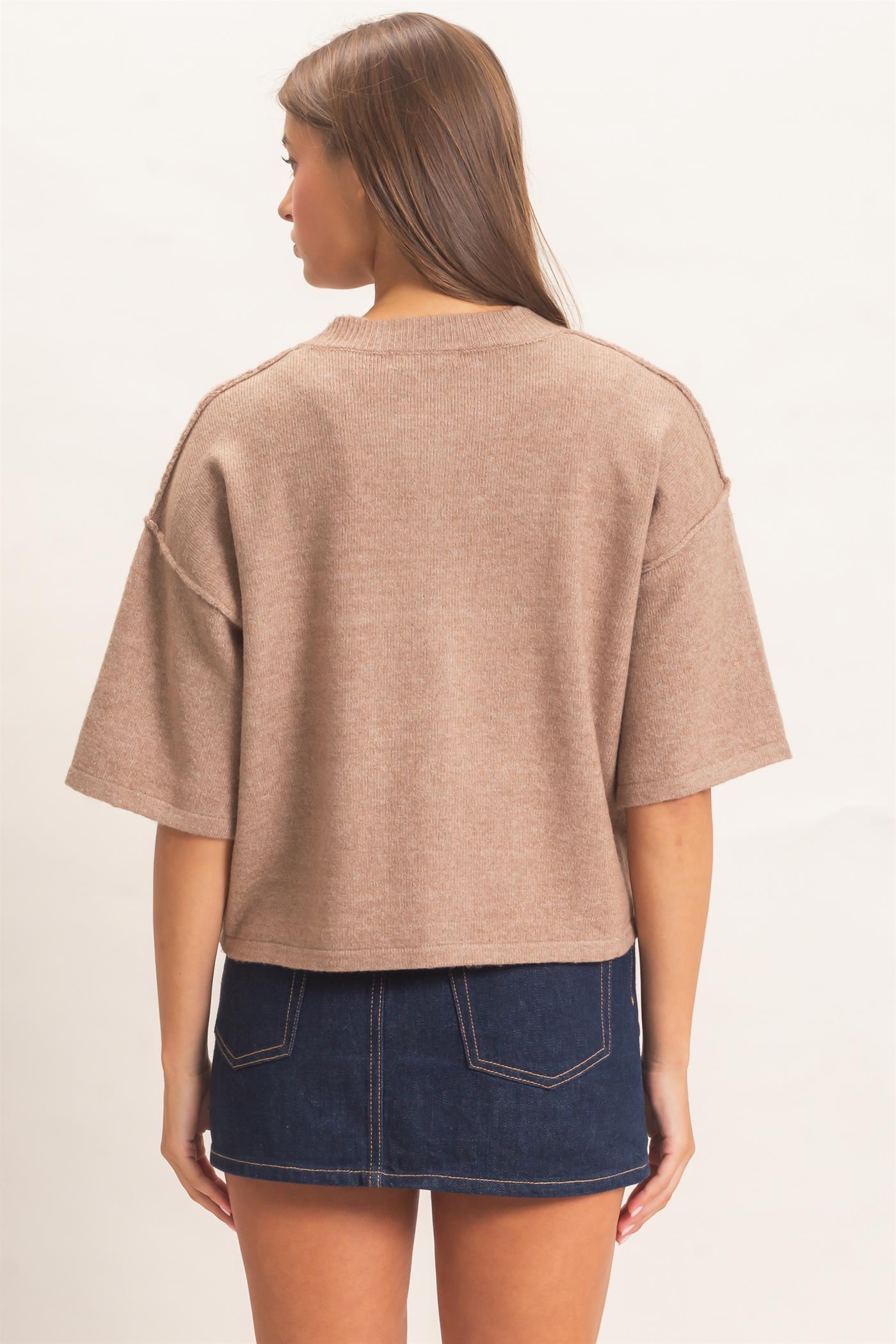 Wholesale Drop Shoulder Short Sleeve Cardigan Cardigans DZ26E238 DARK TAUPE DOUBLE ZERO