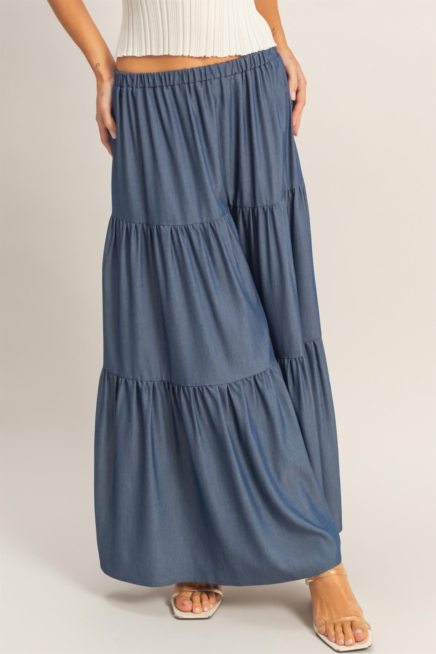 Wholesale Elastic Waist 3-Tier Skirt Skirts HF26E340-D D.DENIM HYFVE