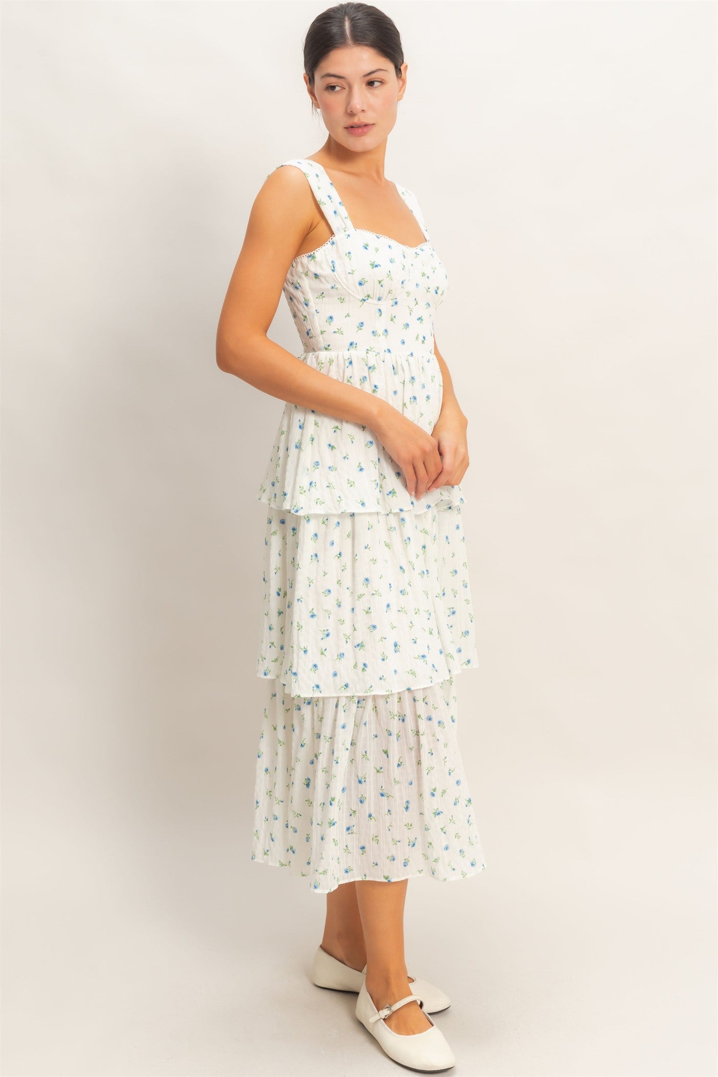 Wholesale Floral Tiered Dress With Boning Dresses HF26A142 IVORY HYFVE