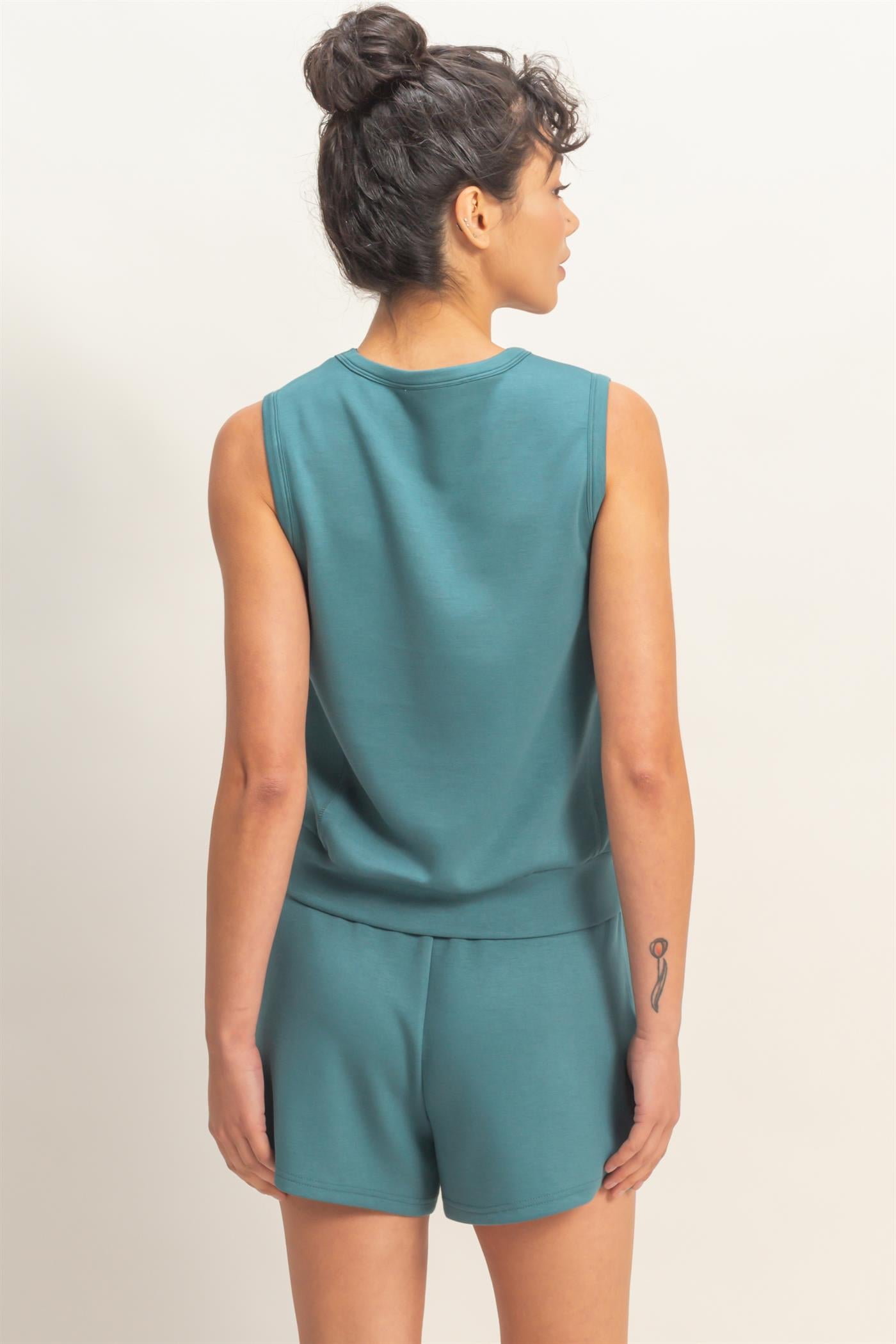 Wholesale Sleeveless Crew Neck Top Clothing Tops DZ26C709 DARK TEAL DOUBLE ZERO