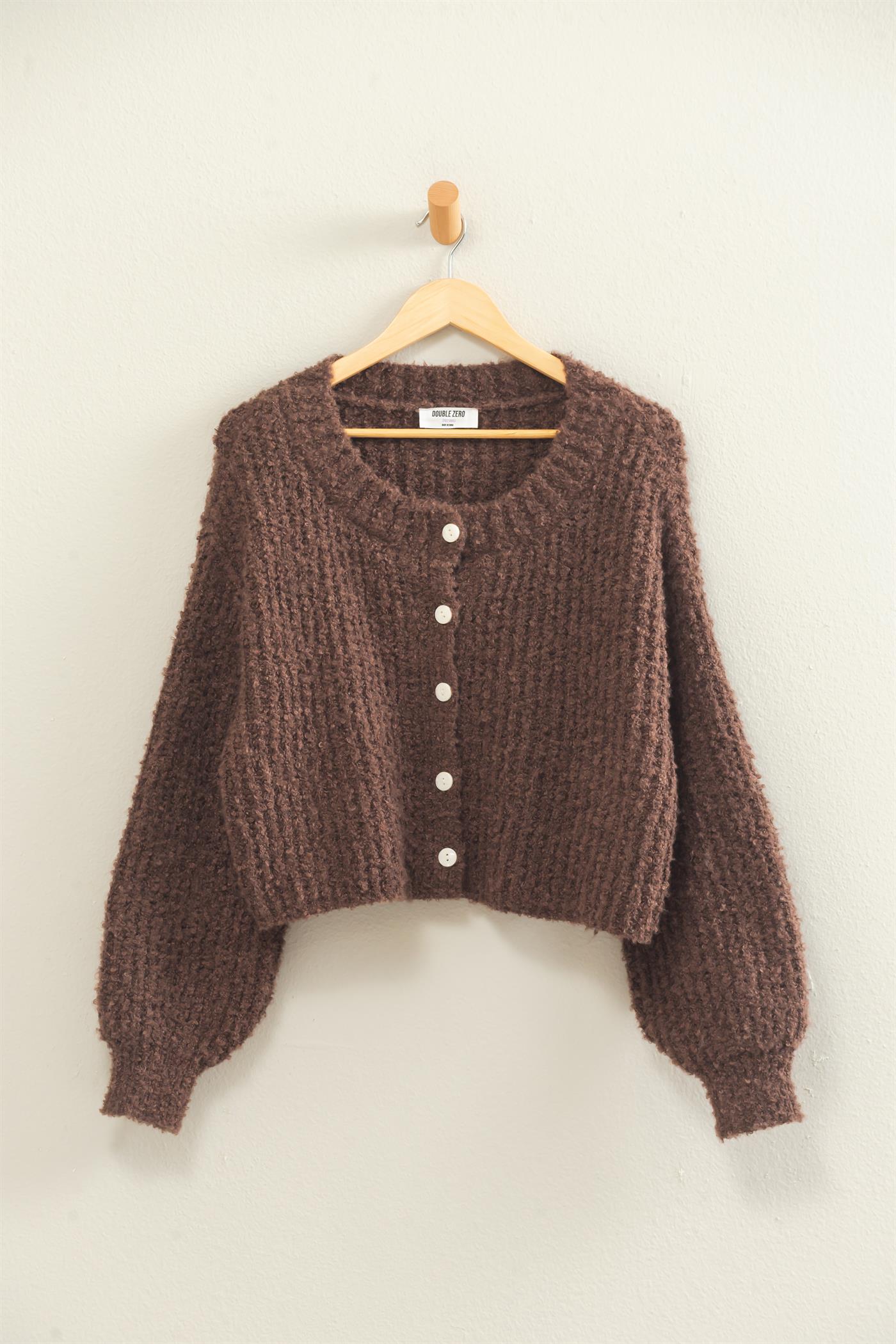 Wholesale Boucle Knit Button Front Cardigan Cardigans DZ26E270 DARK BROWN DOUBLE ZERO