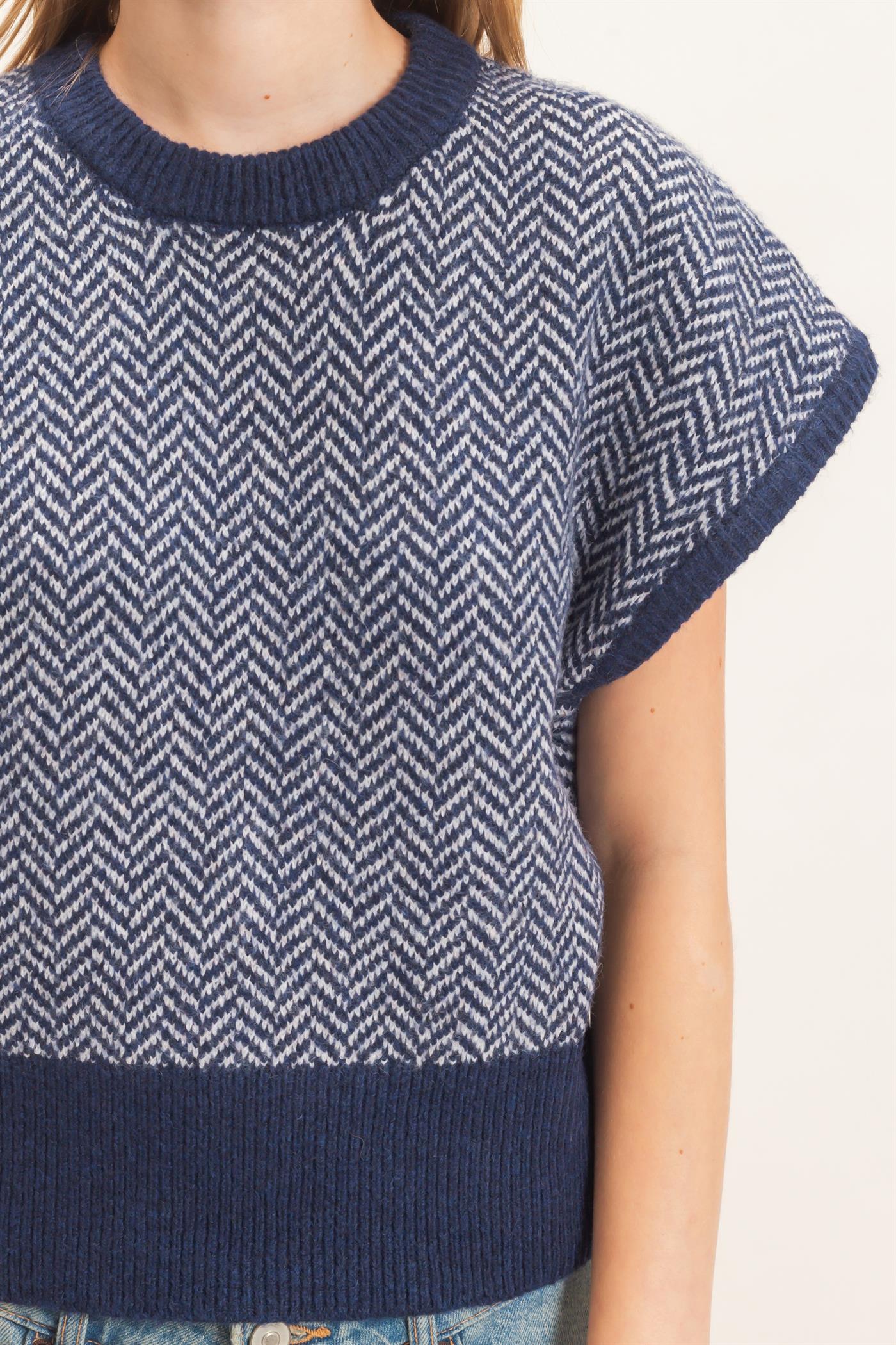 Wholesale Chevron Knit Cap Sleeve Sweater Sweaters HF26E542 NAVY HYFVE
