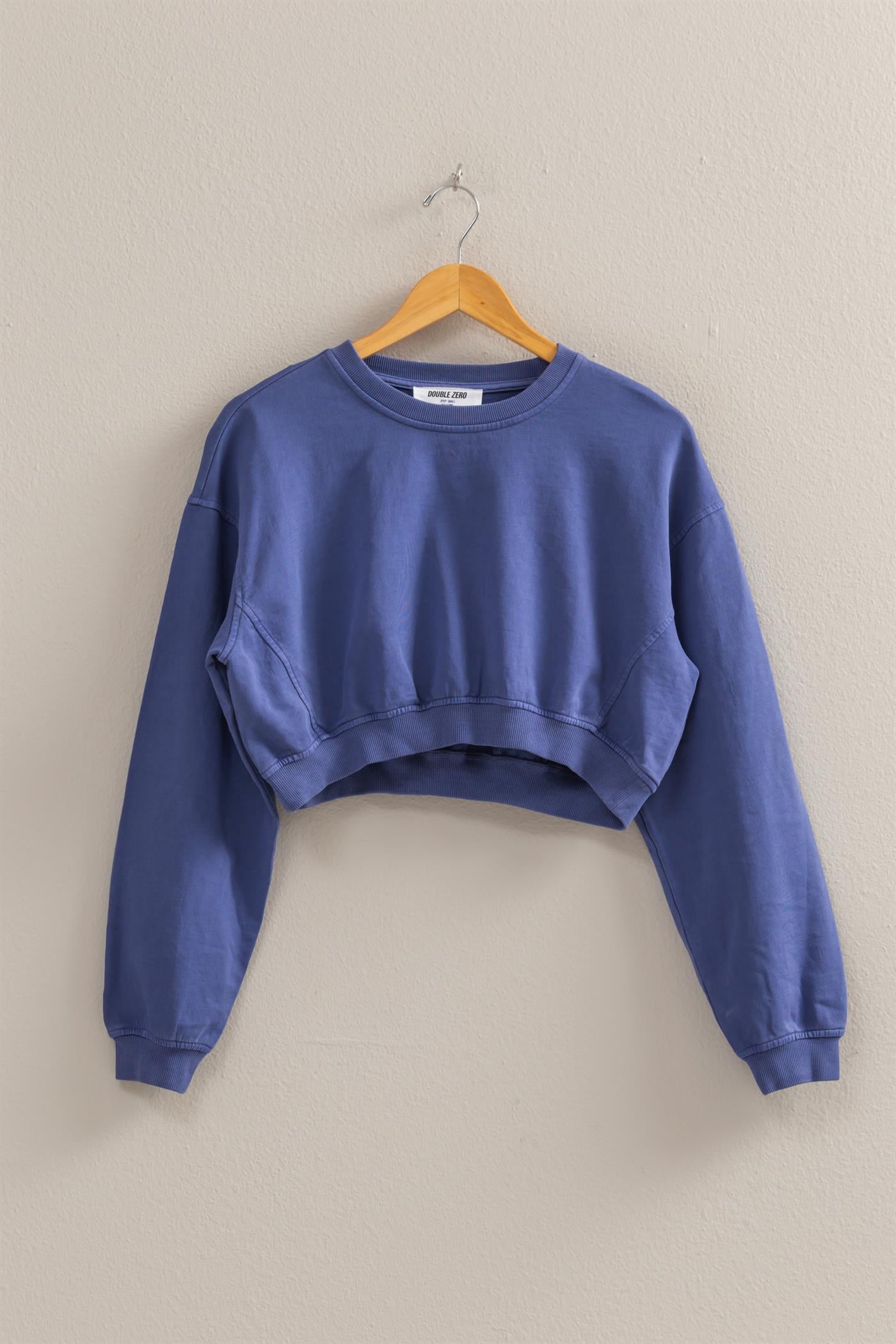 Wholesale Crew Neck Long Sleeve Crop Sweatshirt Sweatshirts DZ25A923 DUSTY INDIGO DOUBLE ZERO