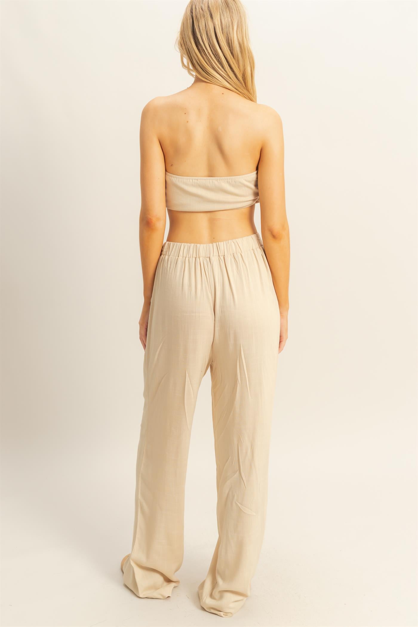 Wholesale Stretch Linen Top And Pants Set Clothing HF25E016-SET L.TAUPE HYFVE