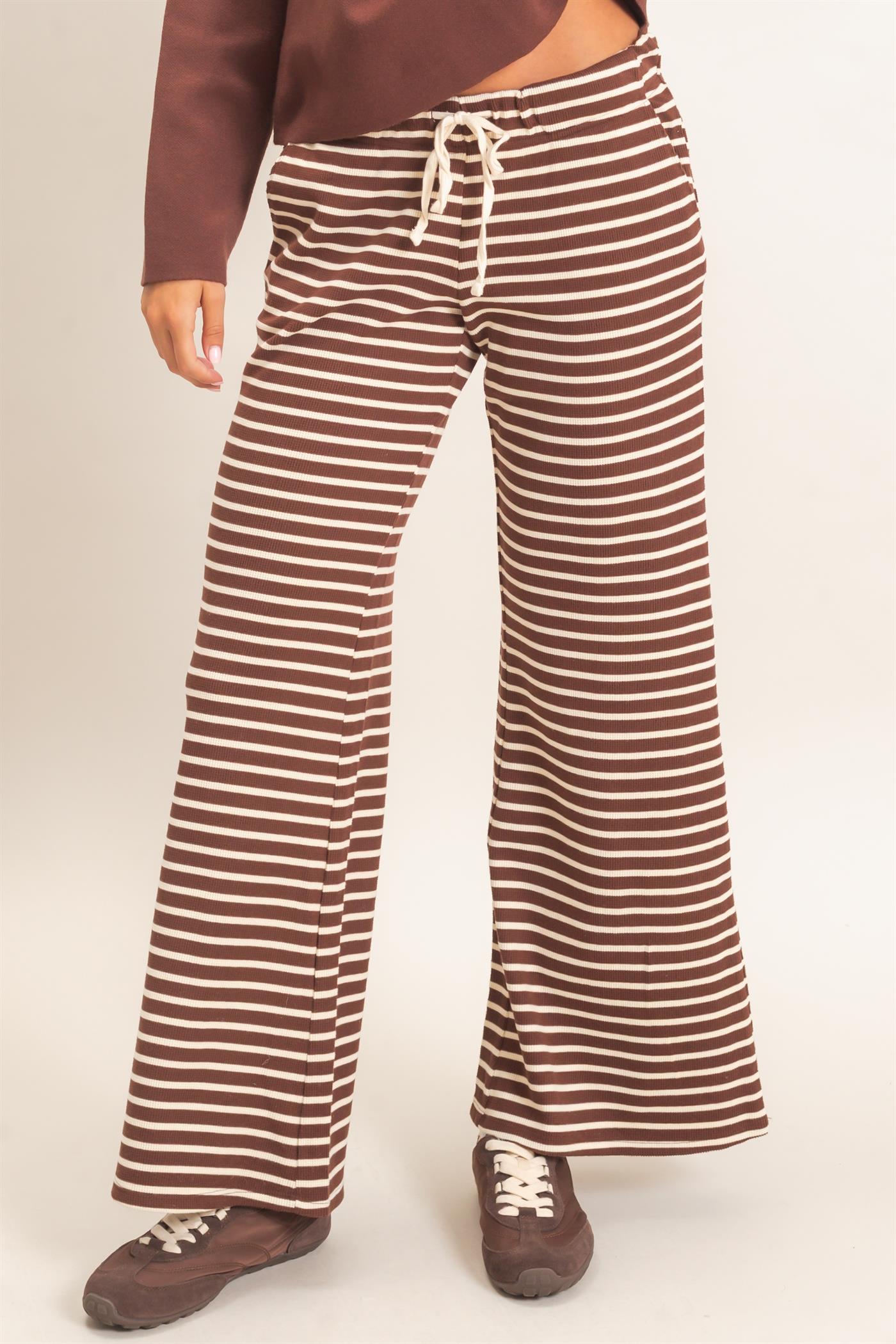 Wholesale Low Rise Striped Waffle Knit Pants Pants DZ26E553 DARK BROWN DOUBLE ZERO