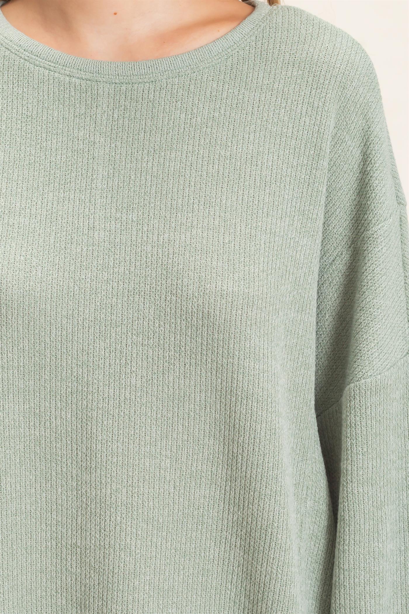 Wholesale Ribbed Boat Neck Knit Top Clothing Tops HF26E852 SAGE HYFVE