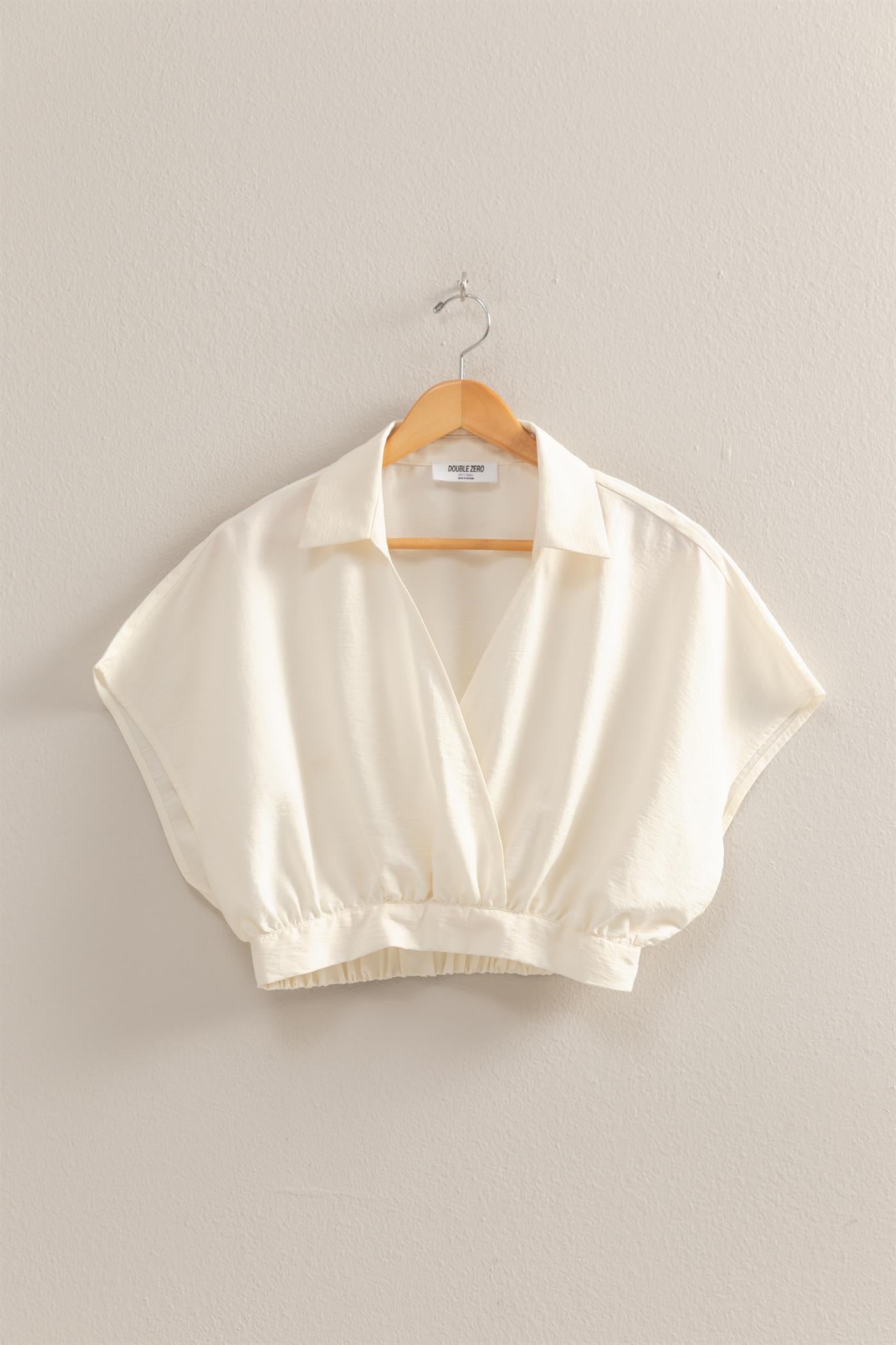 Wholesale Casual Batwing Sleeves Surplice Top Blouses DZ25C243 CREAM DOUBLE ZERO