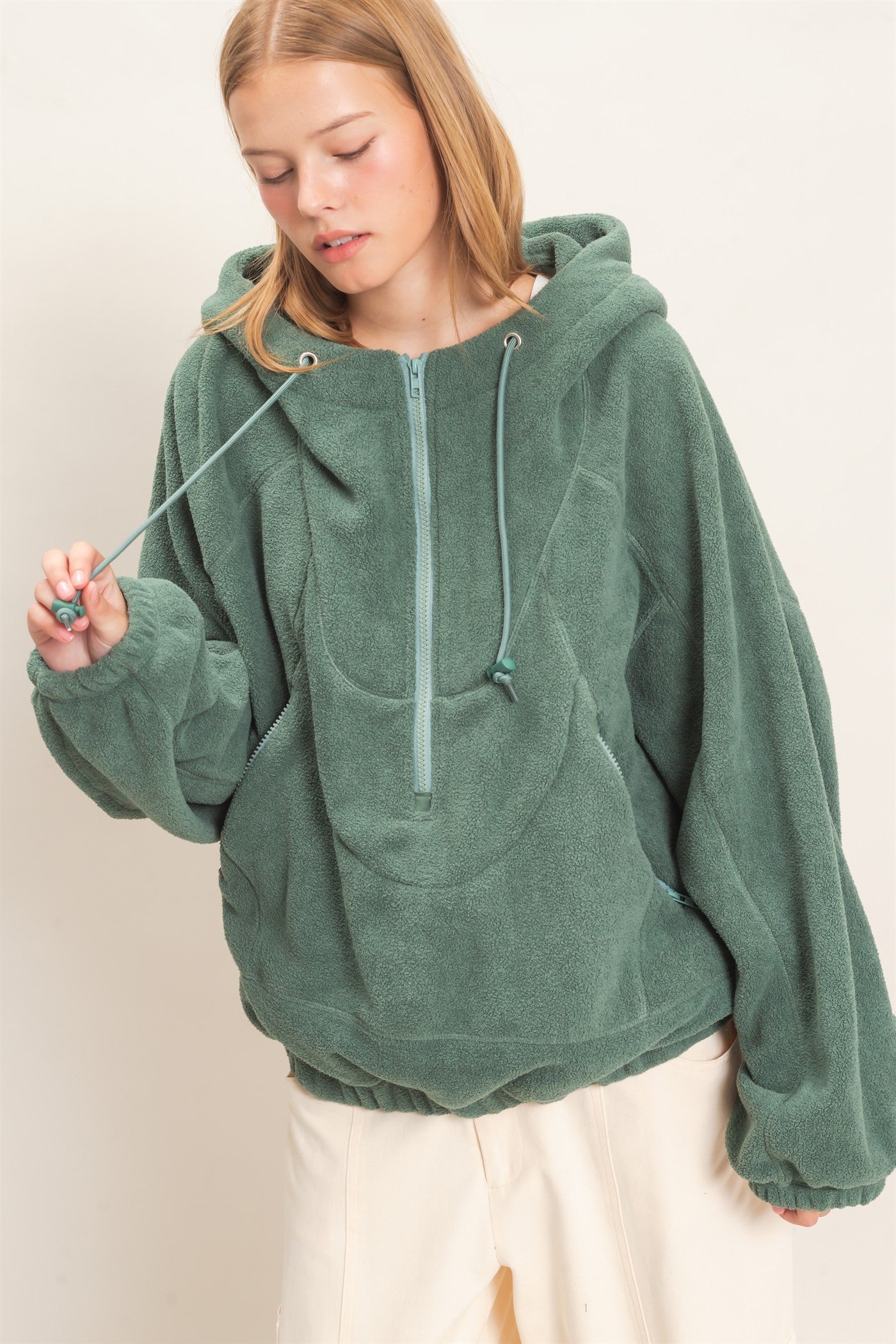 Wholesale Half-Zip Fleece Hoodie Hoodies HF26E561 PISTACHIO HYFVE