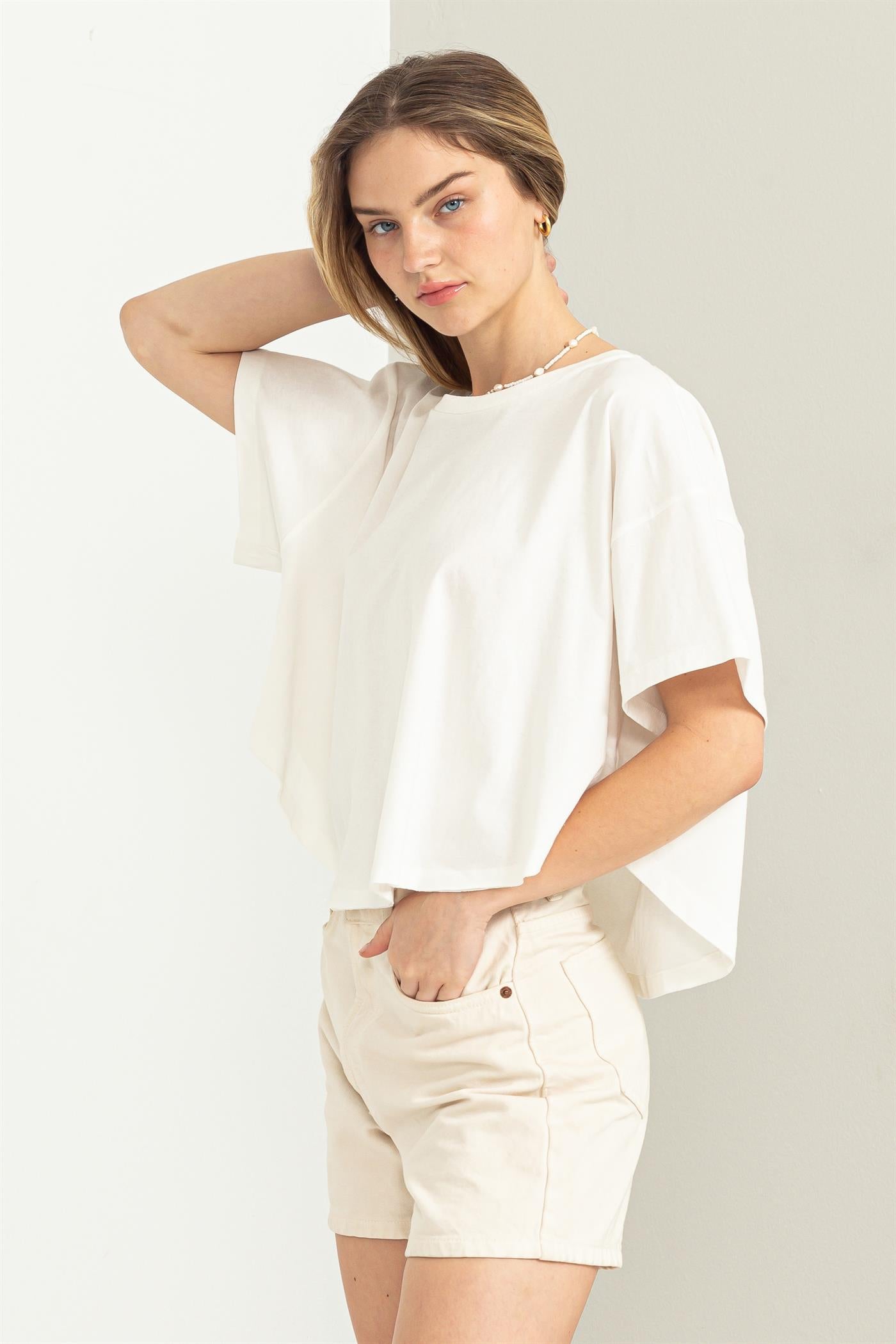 Wholesale Stay Easy Flutter Sleeve High-Low Top Clothing Tops DZ23C410 OFF WHITE DOUBLE ZERO