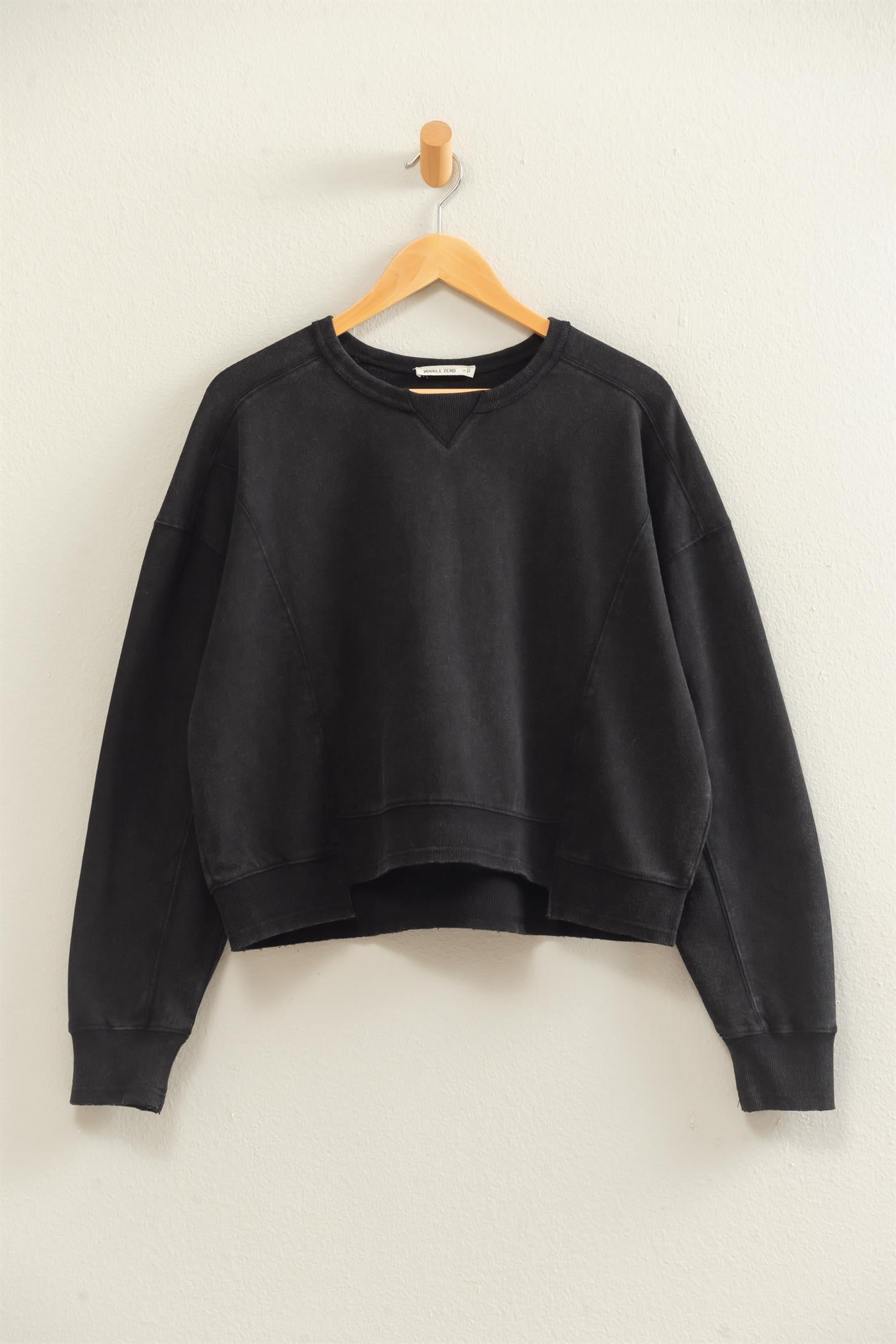 Wholesale Acid Wash Seam Detail Crew Neck Sweatshirt Sweatshirts DZ26E260 BLACK DOUBLE ZERO