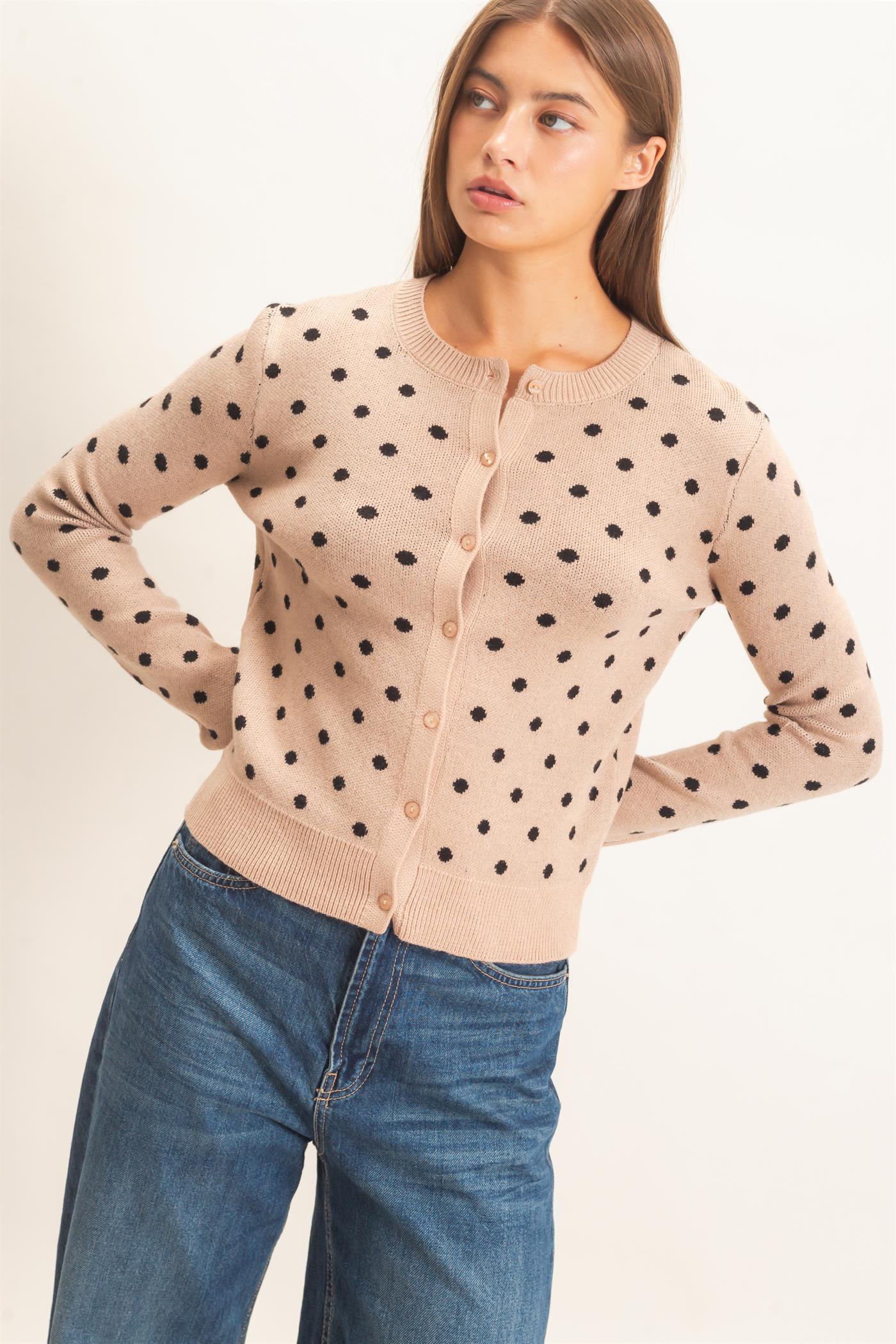 Wholesale Polka Dot Cardigan Sweaters DZ26E453 TAUPE DOUBLE ZERO