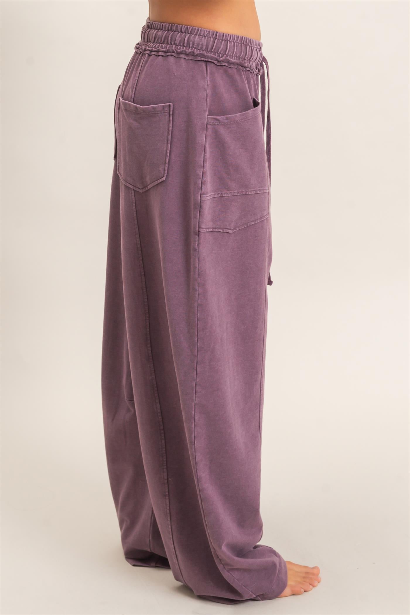 Wholesale Mineral Washed Barrel Sweatpants Pants DZ26F246 DARK CHERRY DOUBLE ZERO