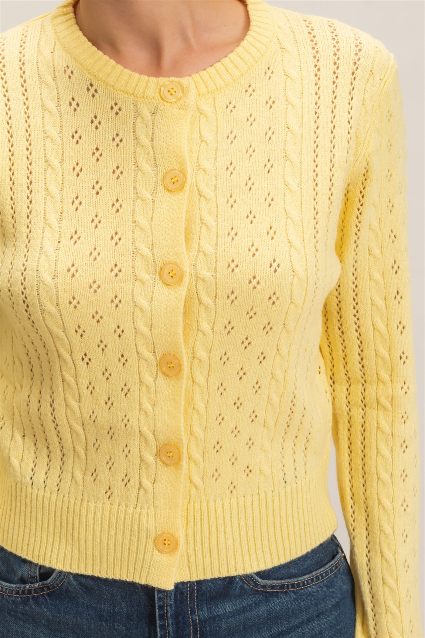 Wholesale Cable Knit Cardigan Cardigans HF26E150 PASTEL YELLOW HYFVE