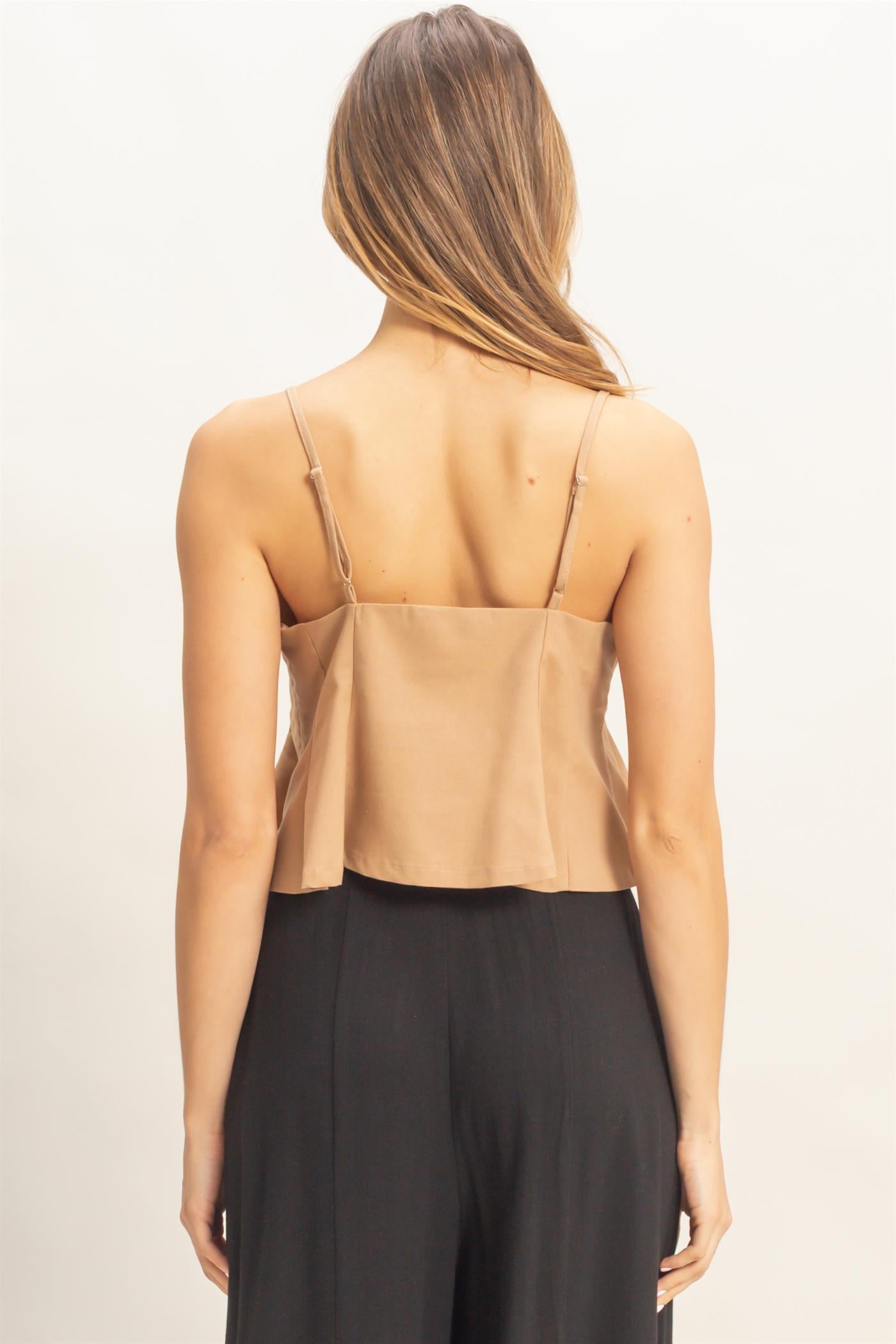 Wholesale Spaghetti Strap Peplum Top Blouses HF26A613 DARK TAUPE HYFVE
