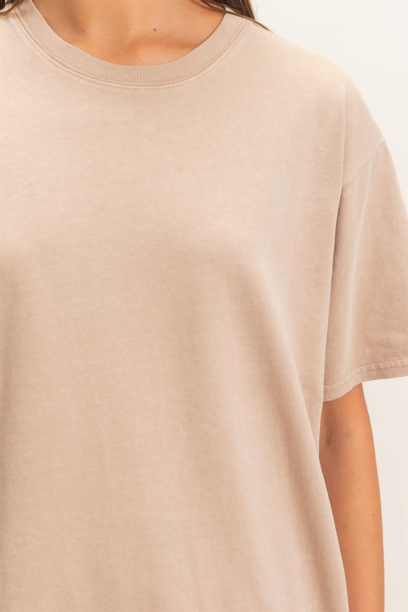 Wholesale Crew Neck Pigment Dye T-Shirt Clothing Tops DZ26E448 TAUPE DOUBLE ZERO