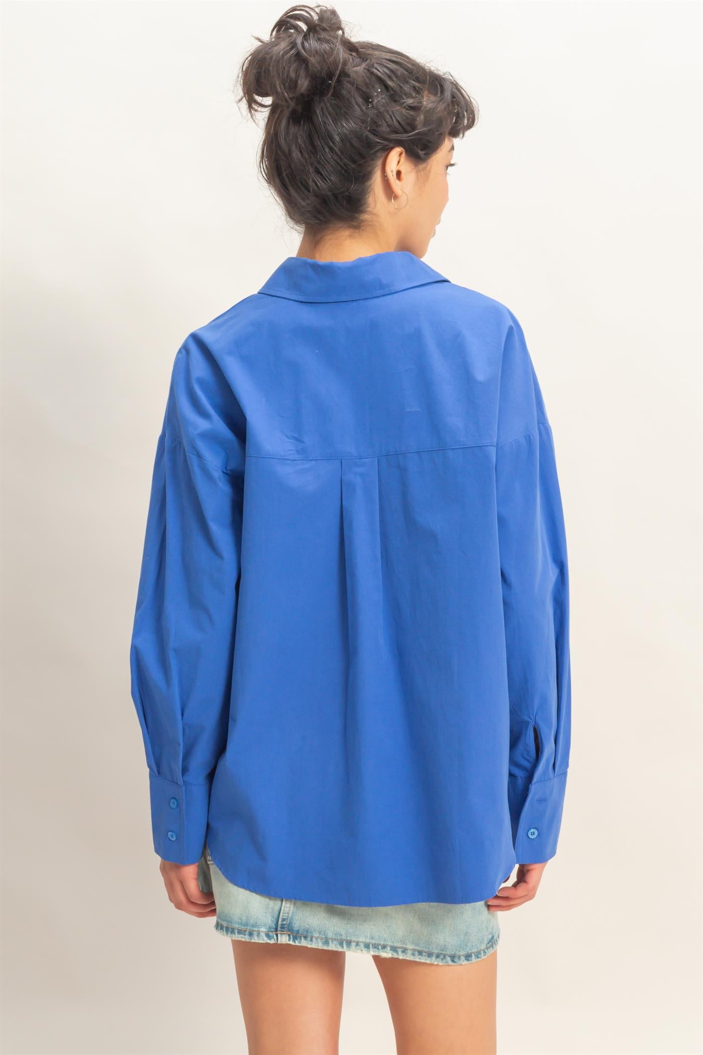 Wholesale Button Up Poplin Shirt Clothing Tops DZ26A330 COBALT HYFVE