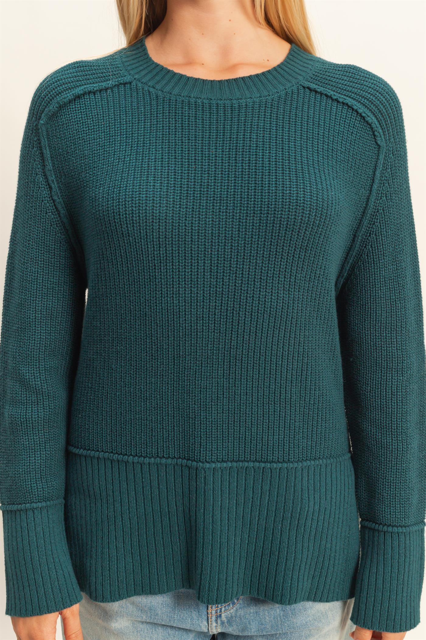 Wholesale Ragaln Long Sleeve Side Slit Sweater Sweaters DZ25E812 DEEP GREEN DOUBLE ZERO