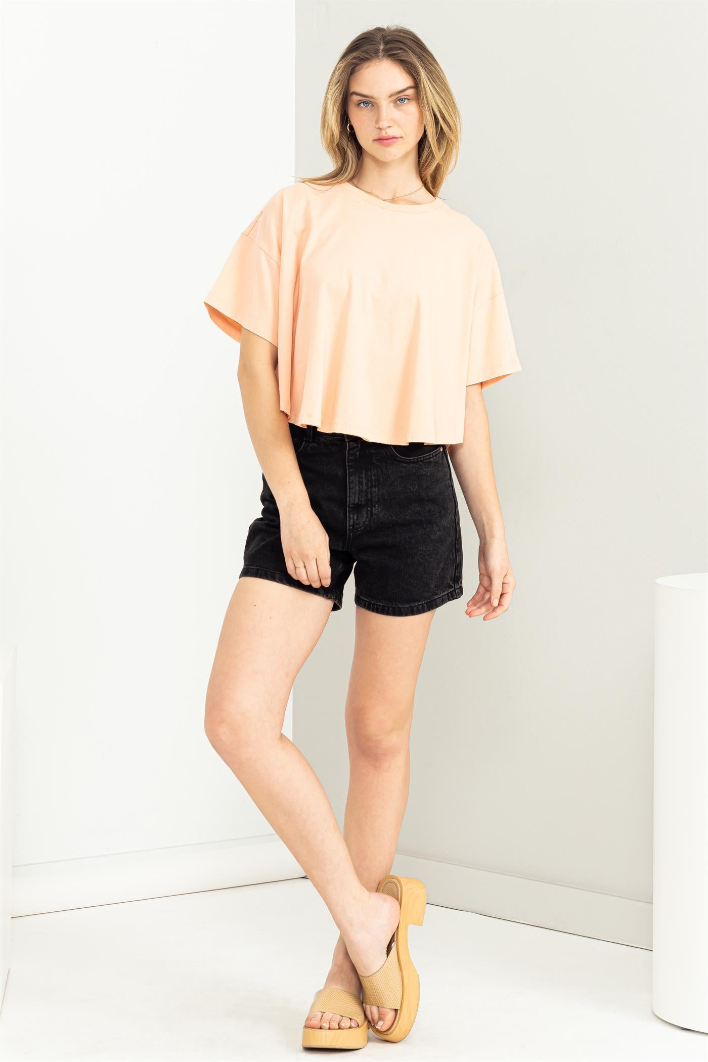 Wholesale Stay Easy Flutter Sleeve High-Low Top Clothing Tops DZ23C410 TROPICAL PEACH DOUBLE ZERO