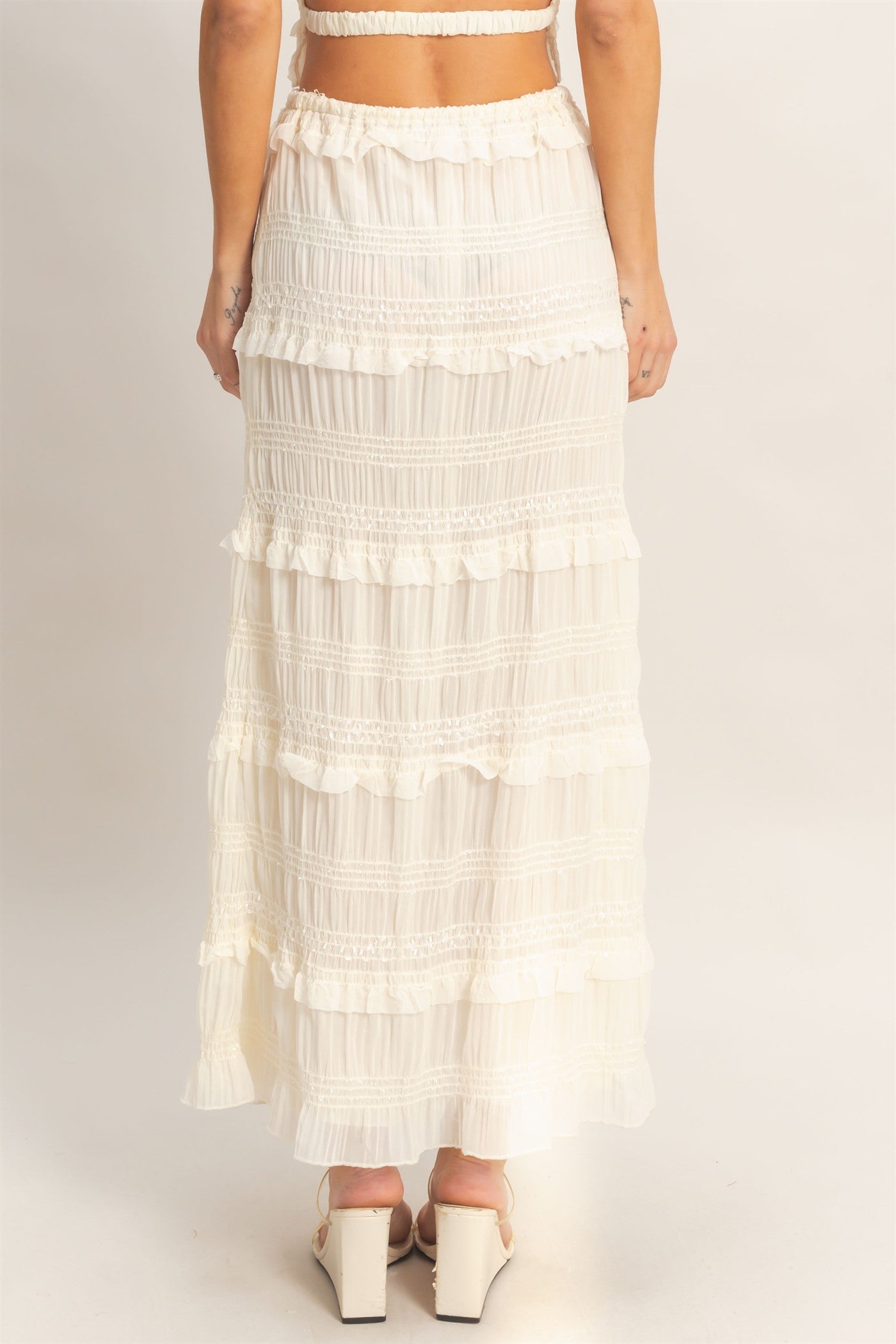 Wholesale Tiered Ruffle Midi Skirt Skirts HF25E833 CREAM HYFVE