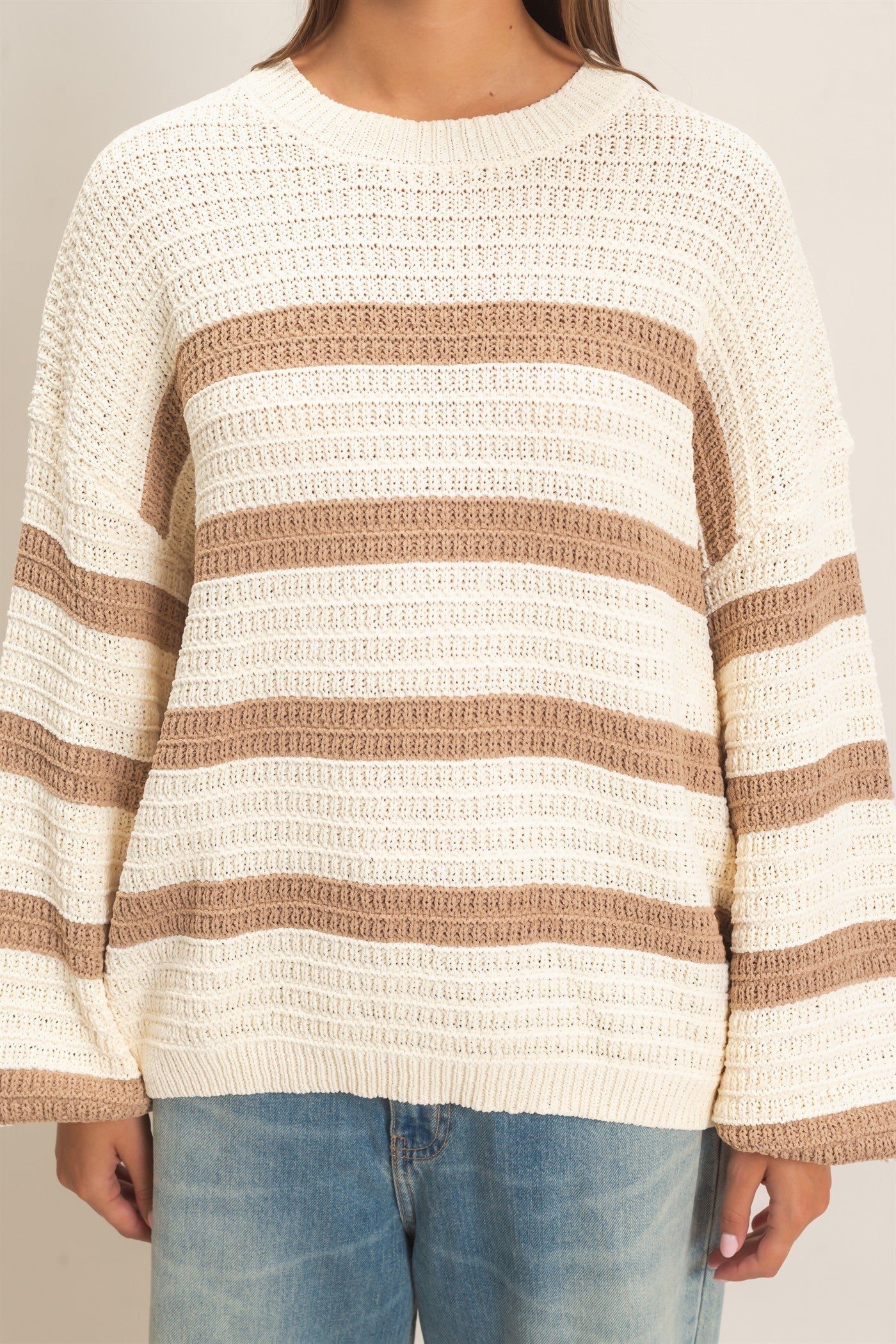 Wholesale Striped Oversized Sweater Sweaters DZ27A192 TAUPE DOUBLE ZERO