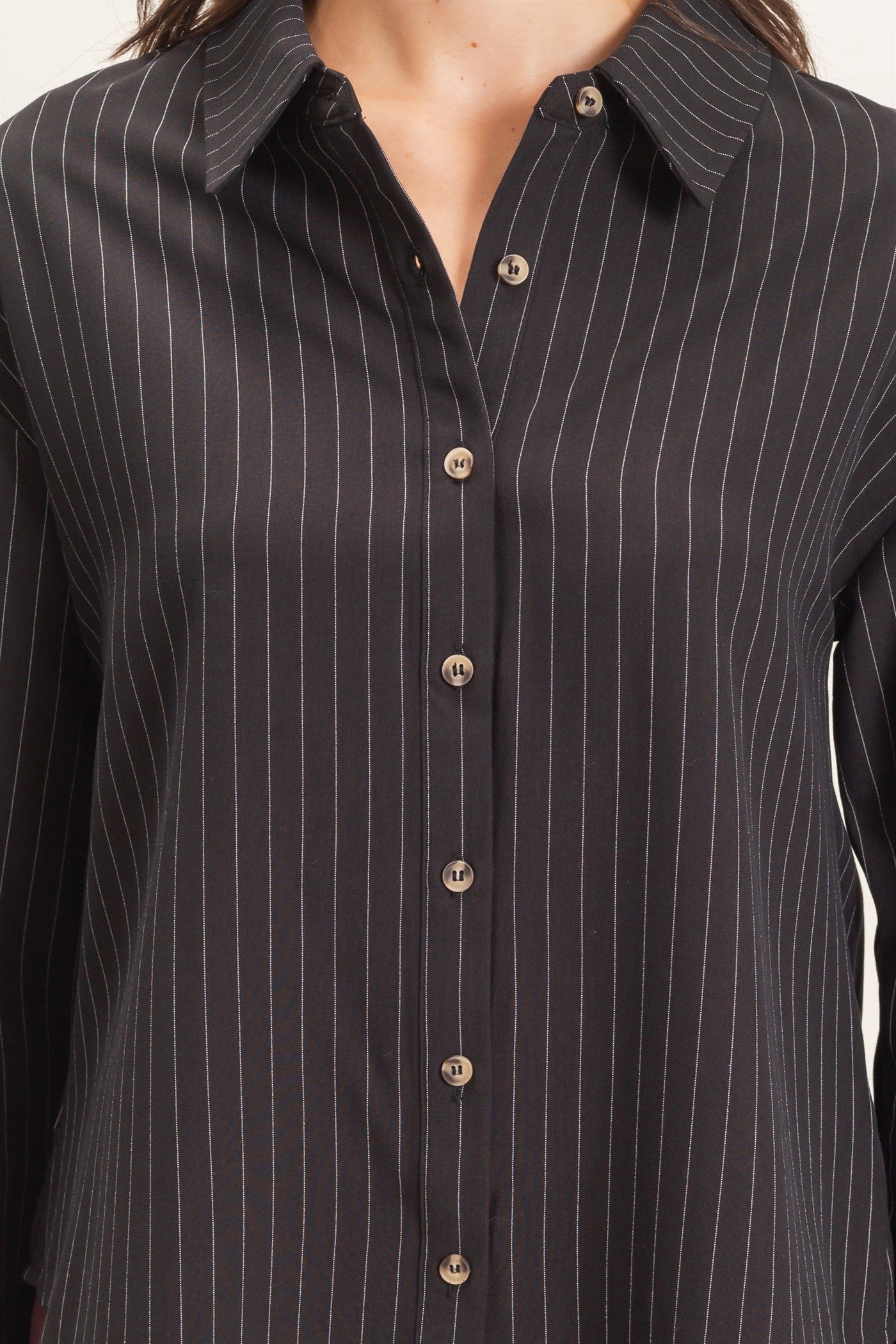 Wholesale Striped Button-Up Shirt Shirts HF27A425 BLACK HYFVE