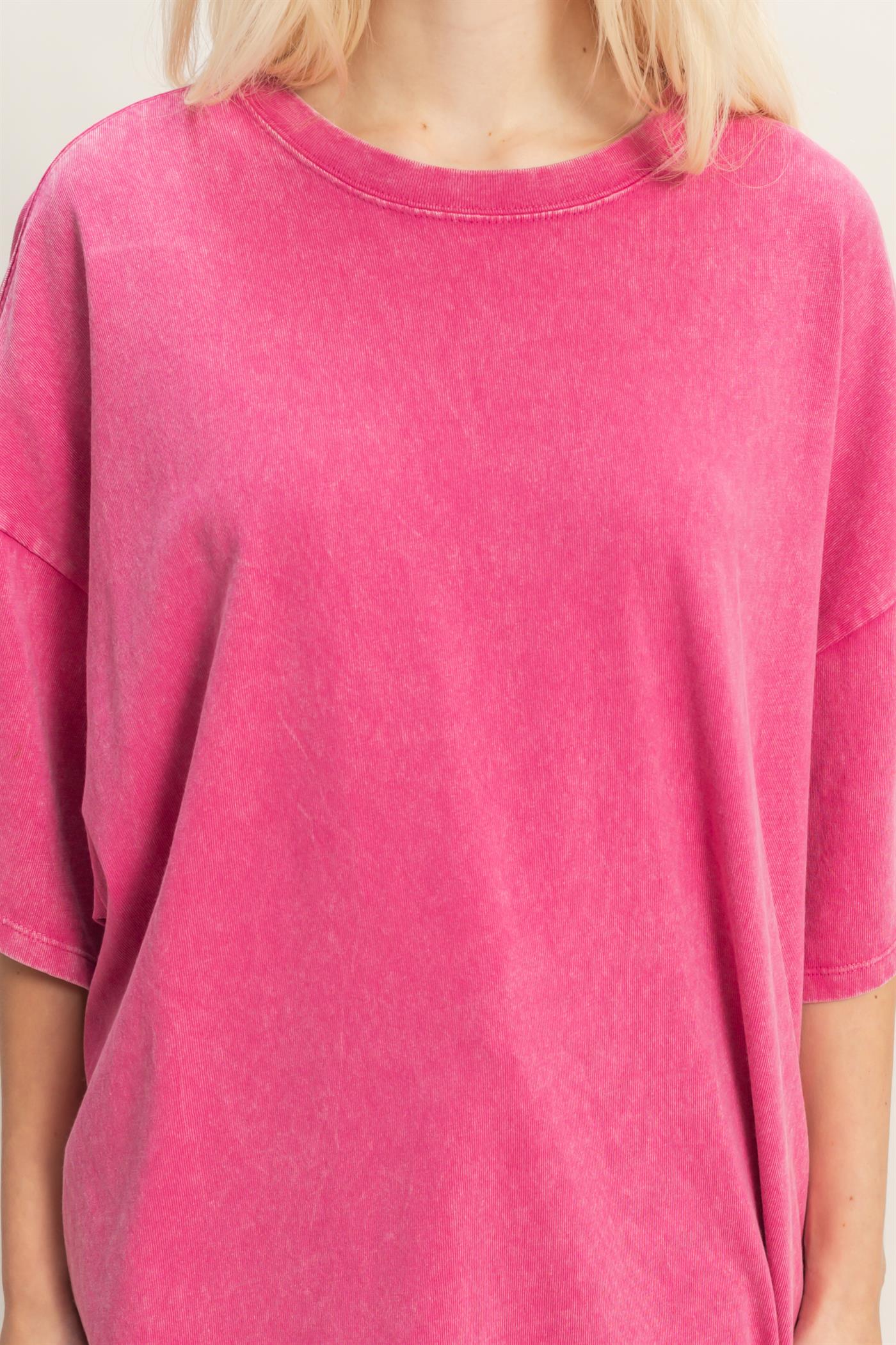 Wholesale Oversized Mineral Wash T-Shirt T-Shirts DZ26A031 FUCHSIA DOUBLE ZERO