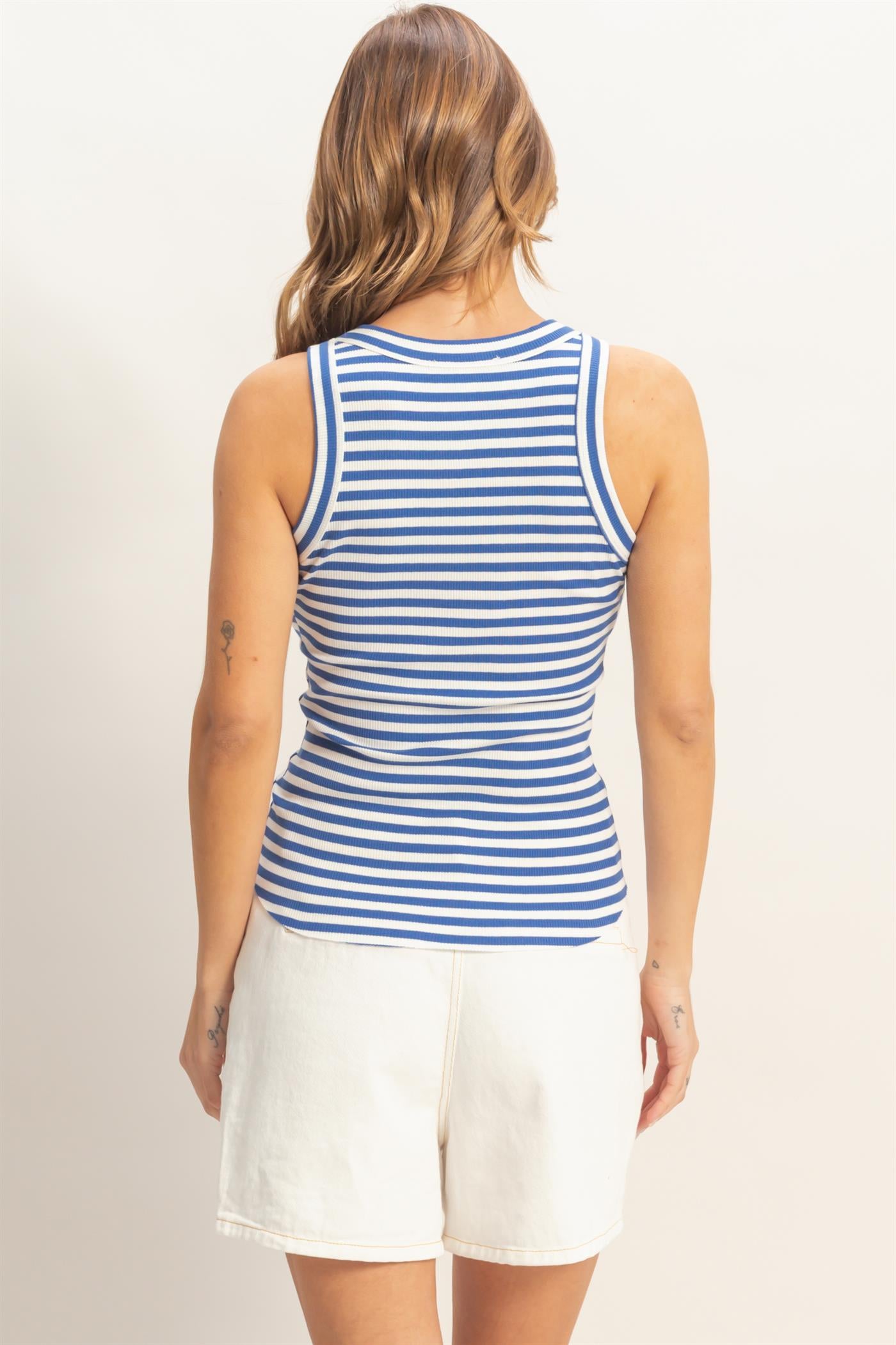Wholesale Striped Ribbed Racerback Tank Tank Tops HF26C294-D BLUE HYFVE
