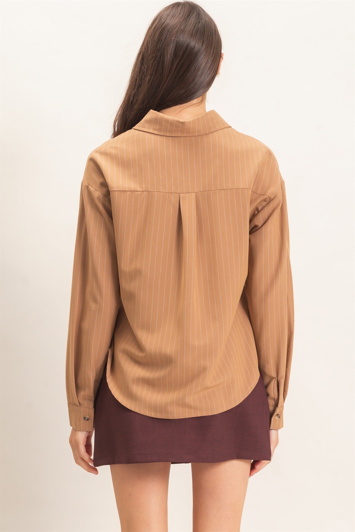 Wholesale Striped Button-Up Shirt Shirts HF27A425 LIGHT BROWN HYFVE
