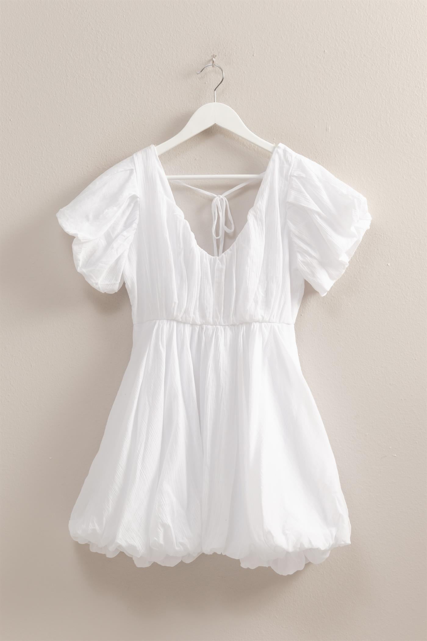 Wholesale V-Neck Puff Sleeve Flowy Mini Dress Dresses HF25A226 WHITE HYFVE
