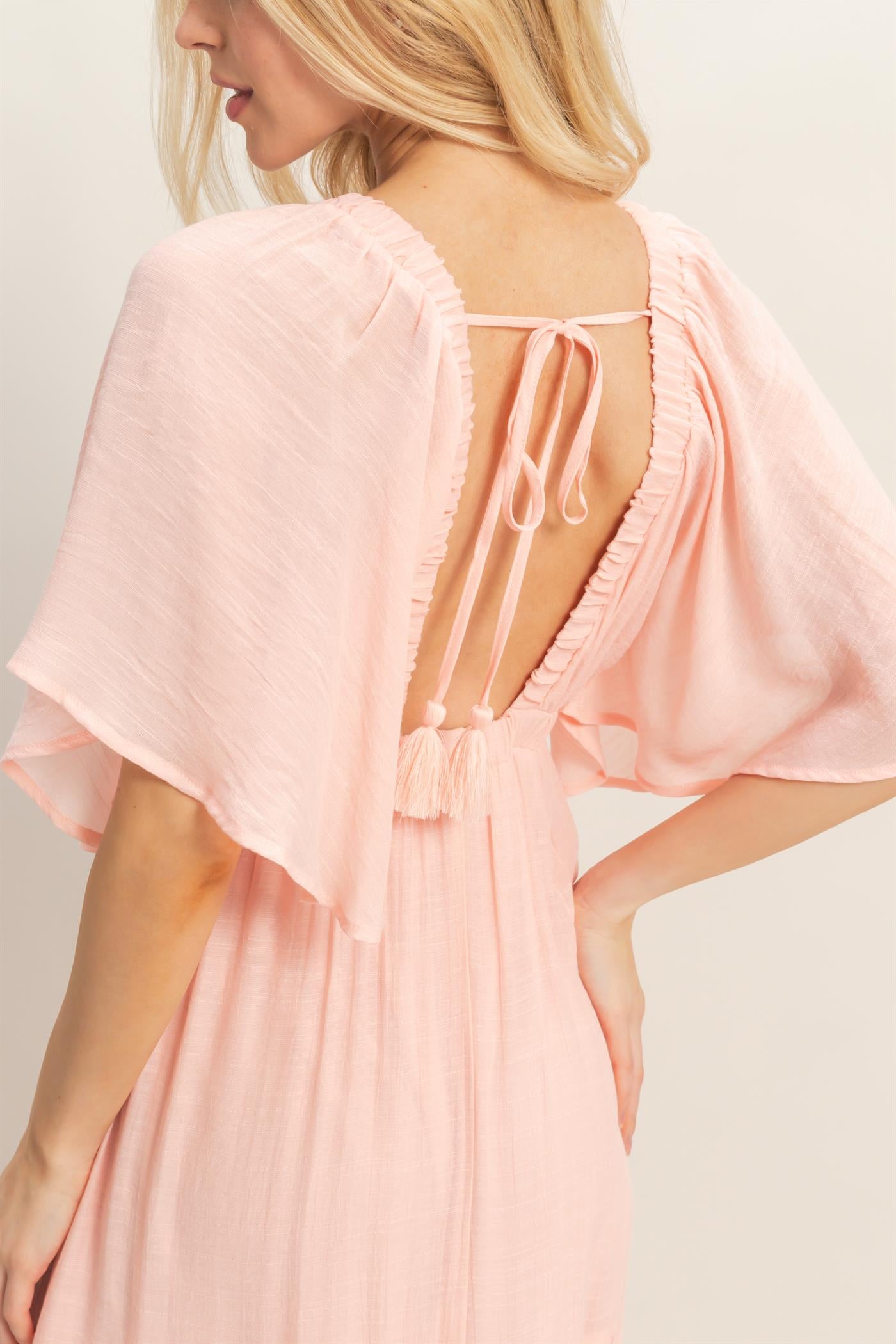 Wholesale Flutter Sleeve Maxi Dress Dresses HF26C285-D LIGHT PINK HYFVE