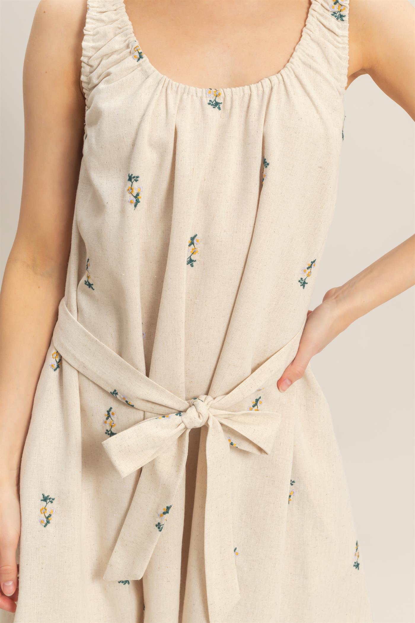 Wholesale Ruched Sleeveless Mini Dress Dresses HF26A786 OATMEAL/GREEN COMBO HYFVE