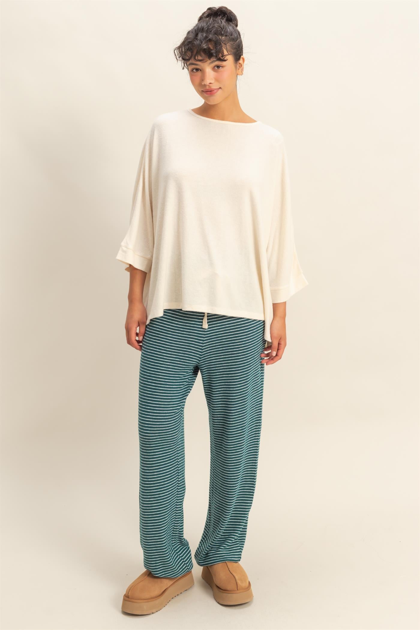 Wholesale Batwing 3/4 Sleeve Oversized Top Clothing Tops DZ25E133 CREAM DOUBLE ZERO