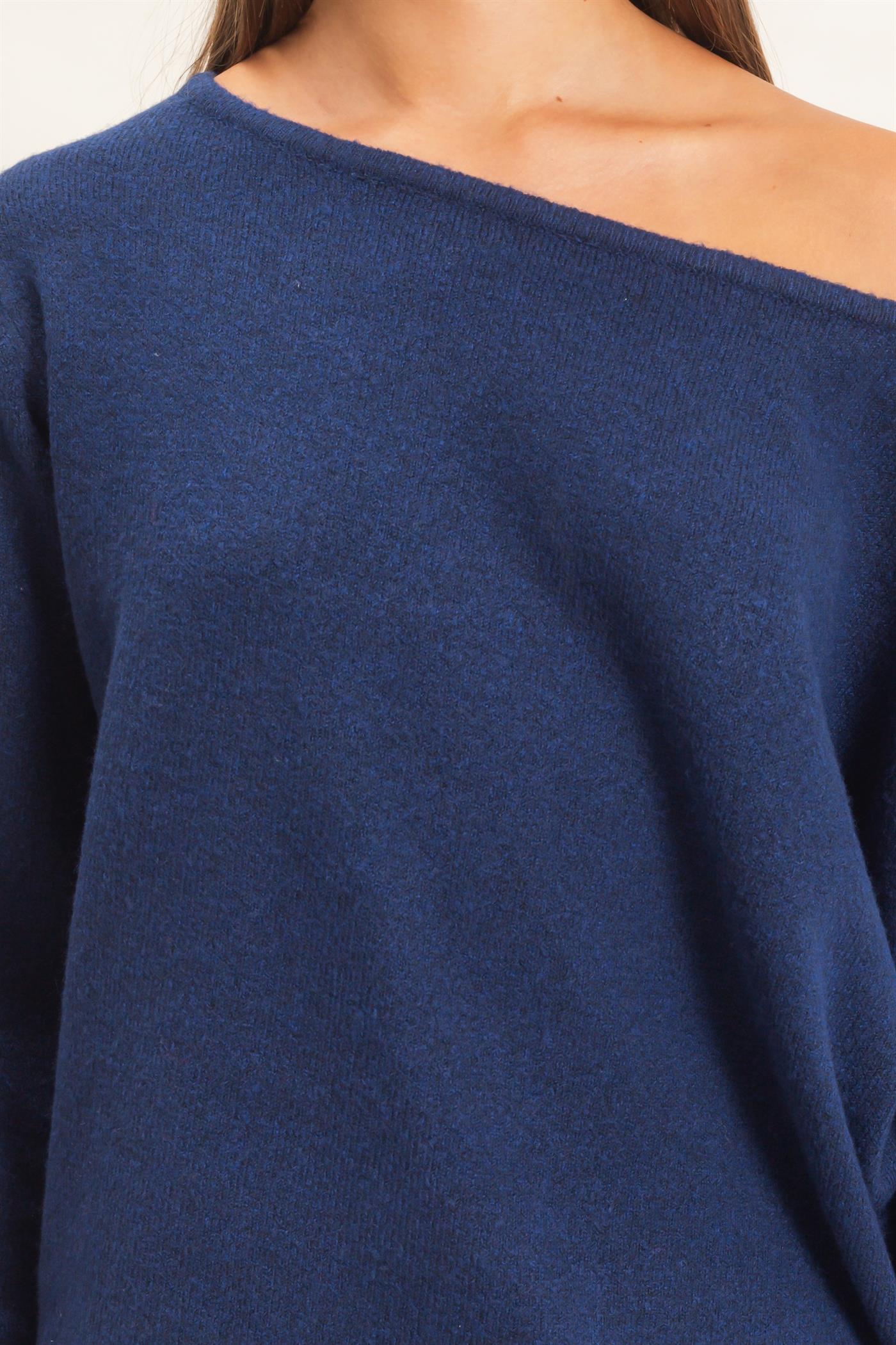 Wholesale Off The Shoulder Sweater Sweaters DZ26E652 NAVY DOUBLE ZERO