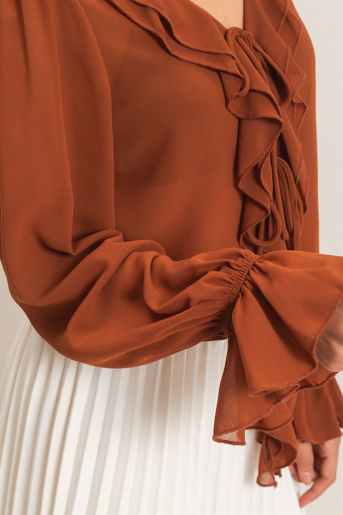 Wholesale Ruffled V-Neck Blouse Blouses HF26F066 CAMEL HYFVE