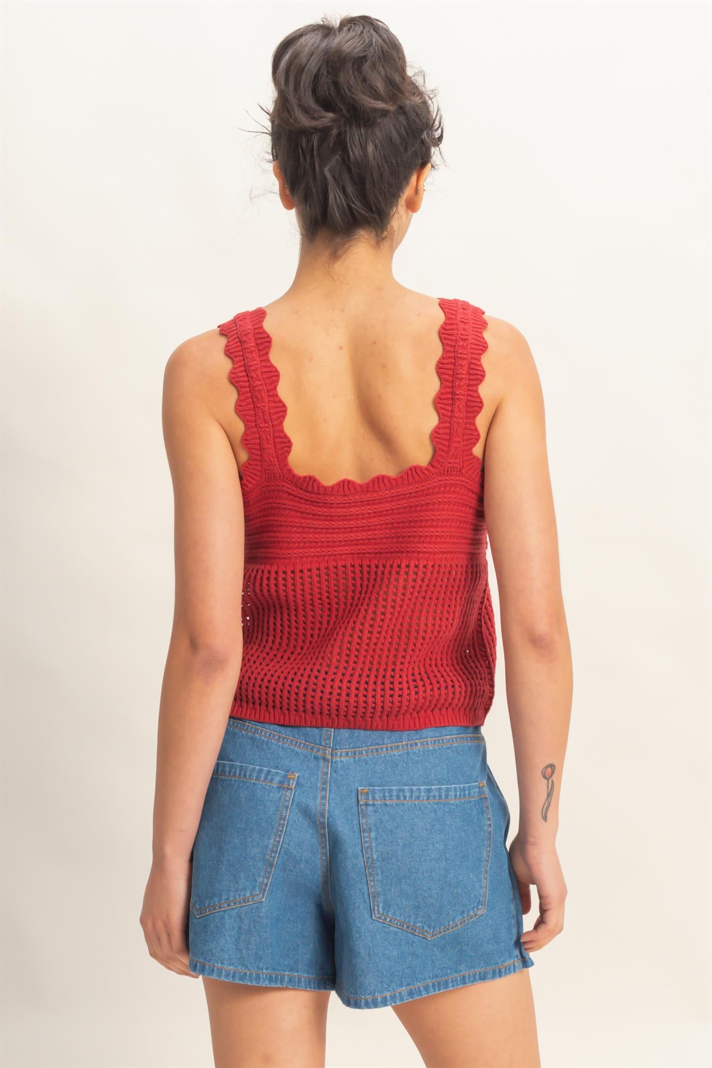 Wholesale Sleeveless Open Knit Double Tie-Front Vest Shirts DZ26A809 DARK RED DOUBLE ZERO