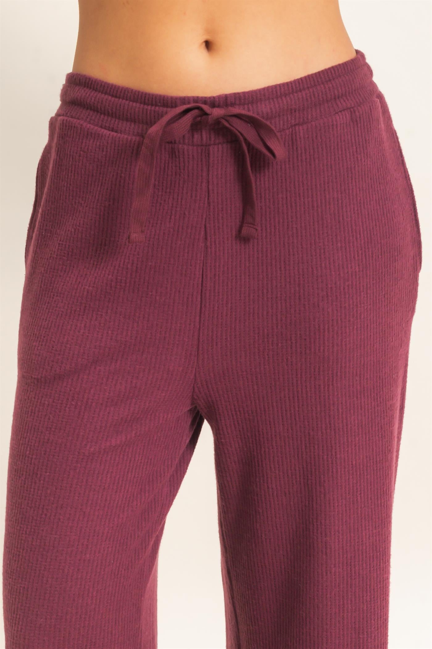 Wholesale Brushed Waffle Drawstring Pants Pants DZ26F313 DARK CHERRY DOUBLE ZERO