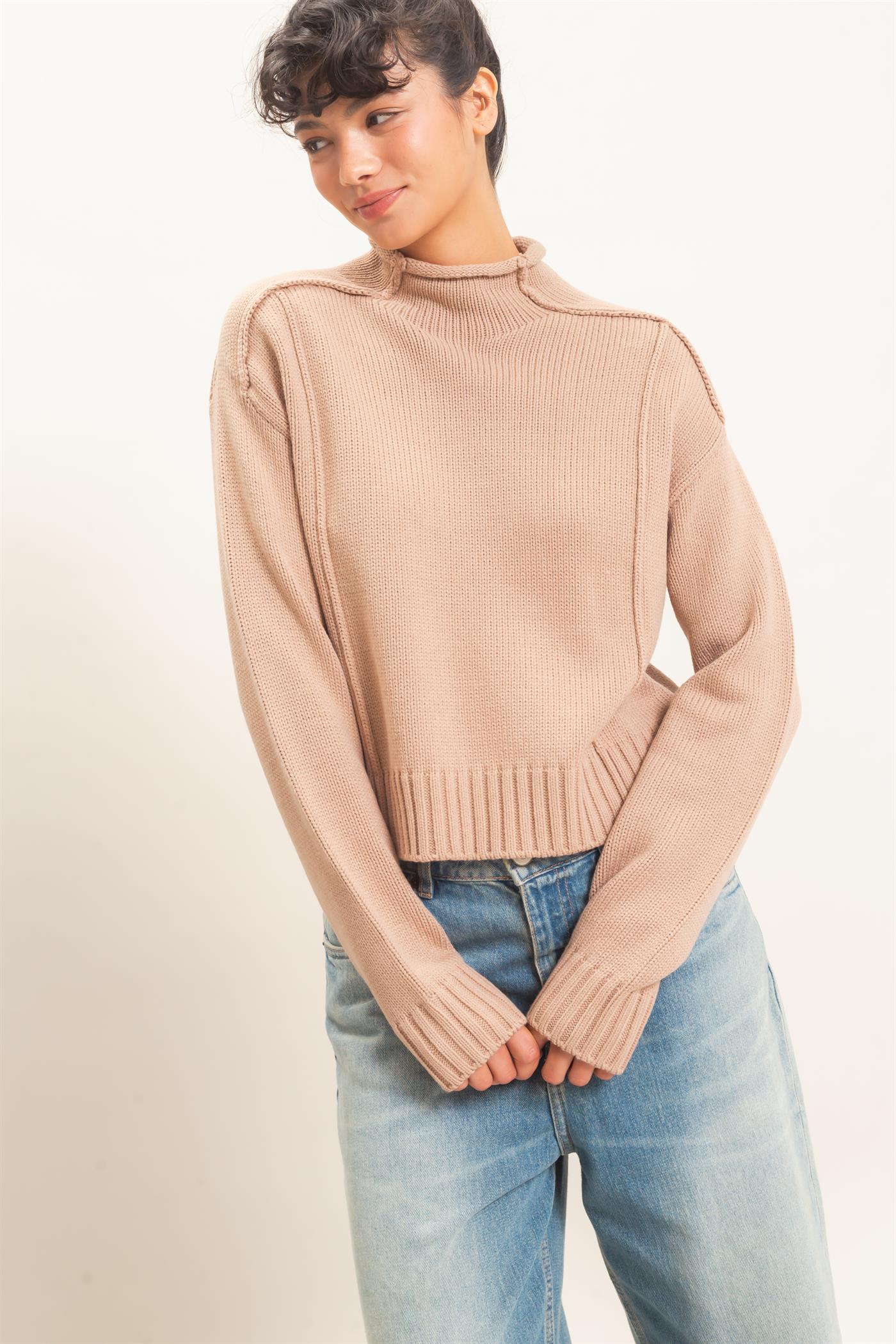 Wholesale Roll Neck Sweater With Reversed Seam Sweaters DZ26E271 DARK TAUPE DOUBLE ZERO